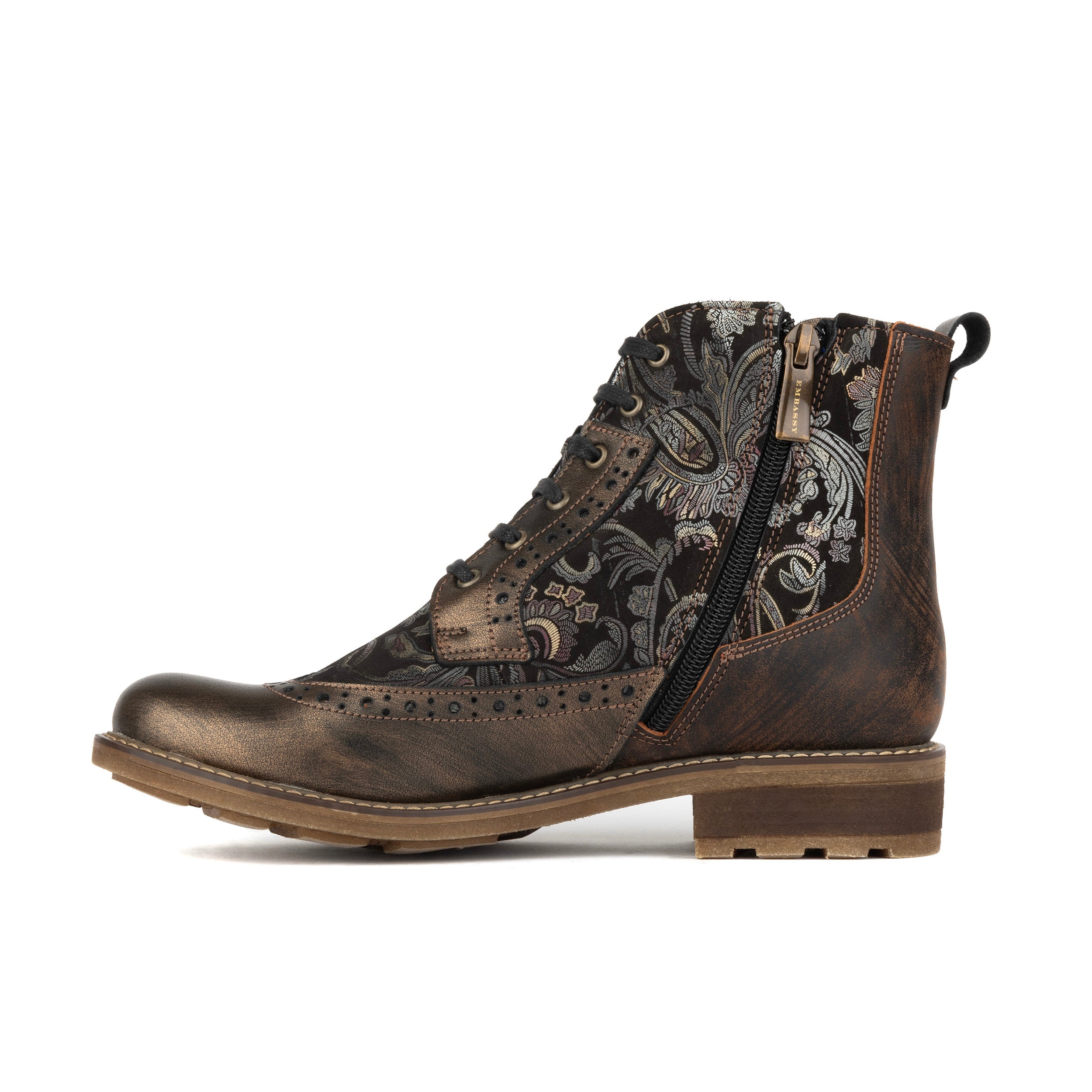 Milliner - Bronze & Floral - Women's leather round toe rubber sole ankle boot in black