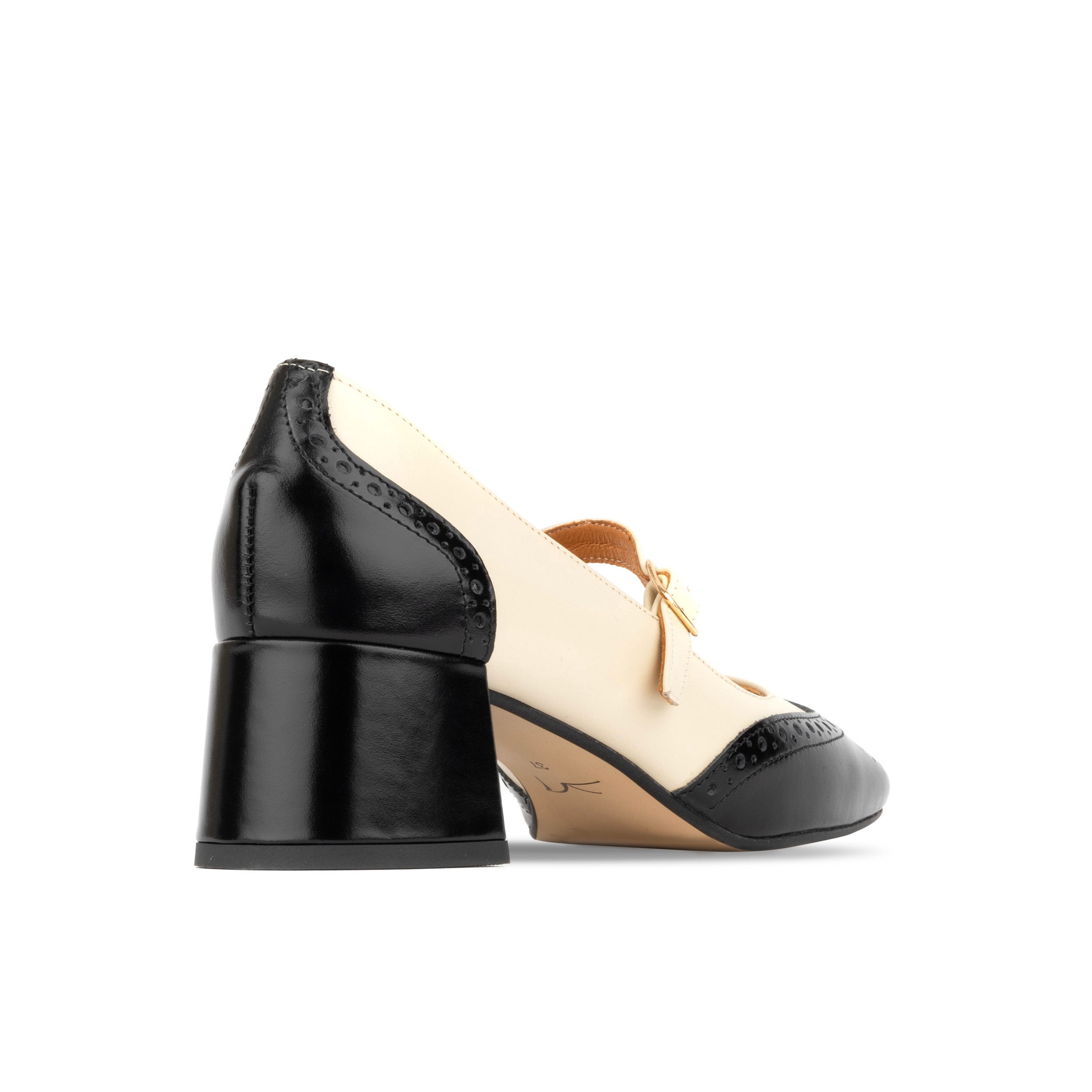 Mary Antoinette - Cream - Women's block heel Mary Jane in cream & black leather