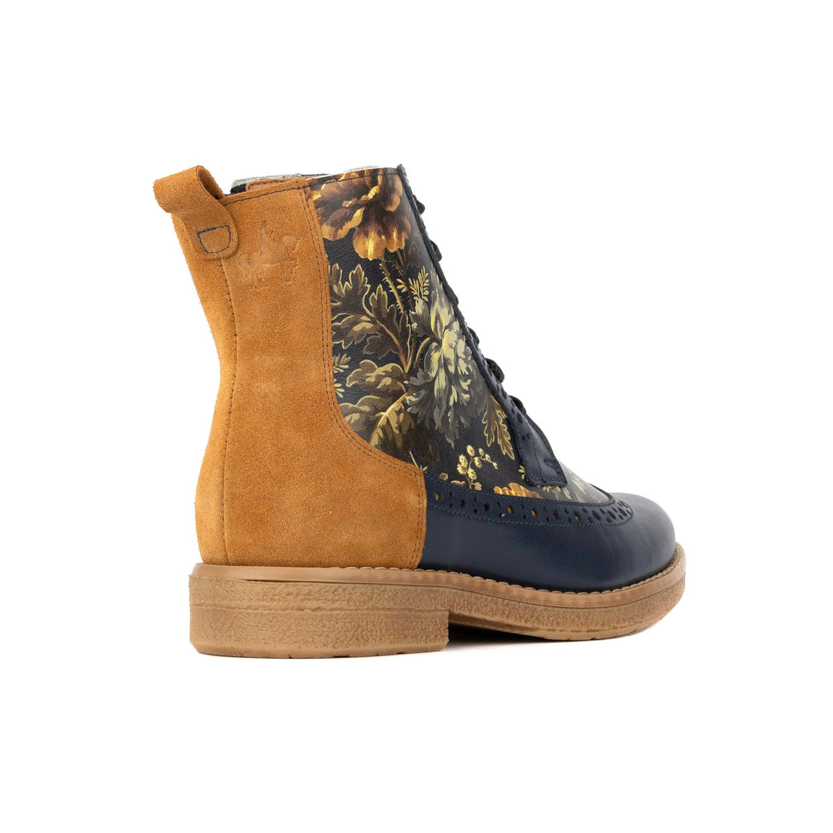Hatter - Navy & Autumn Bloom - Women's Leather Ankle Lace-up Boot