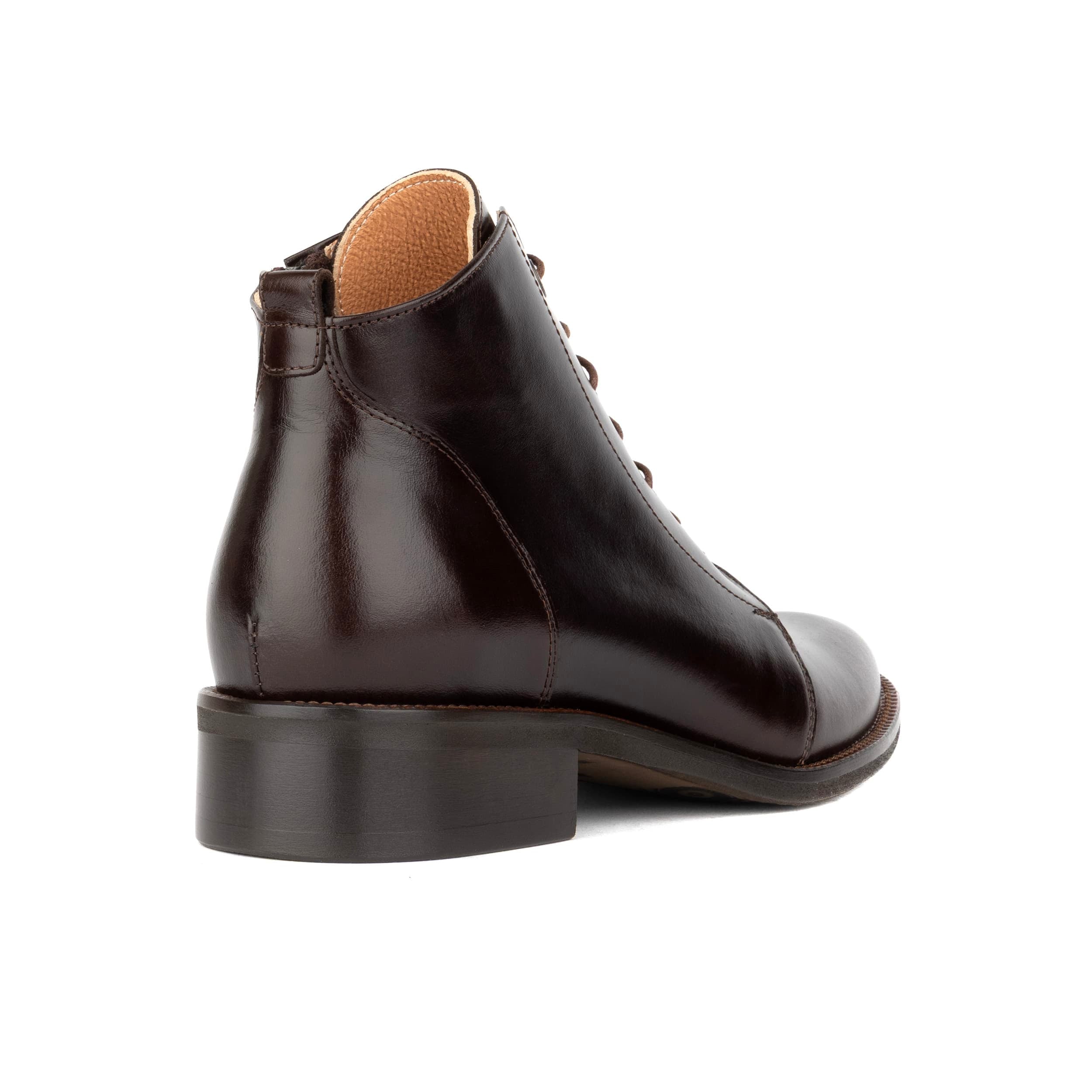 Marcella - Brown - Women's Patent Leather Lace-Up Ankle Boots