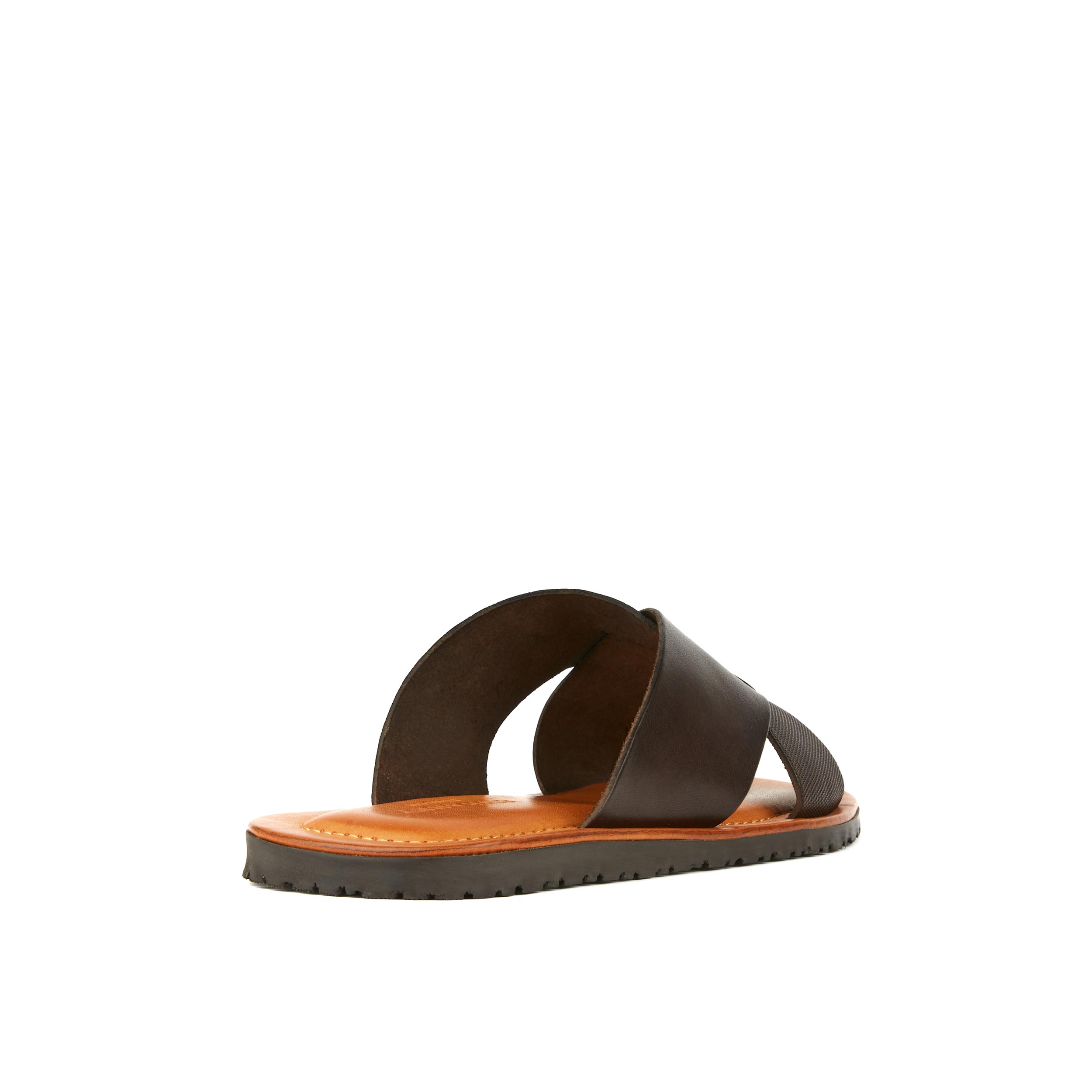 Port - Dark Brown - Men's criss cross lstraps leather sandal in brown