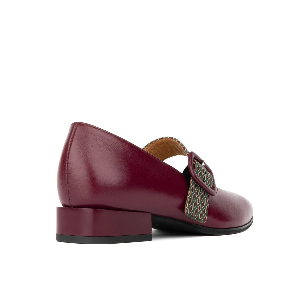 Bliss - Burgundy & Green Diamond - Women's block heel square toe patent leather Mary-Jane