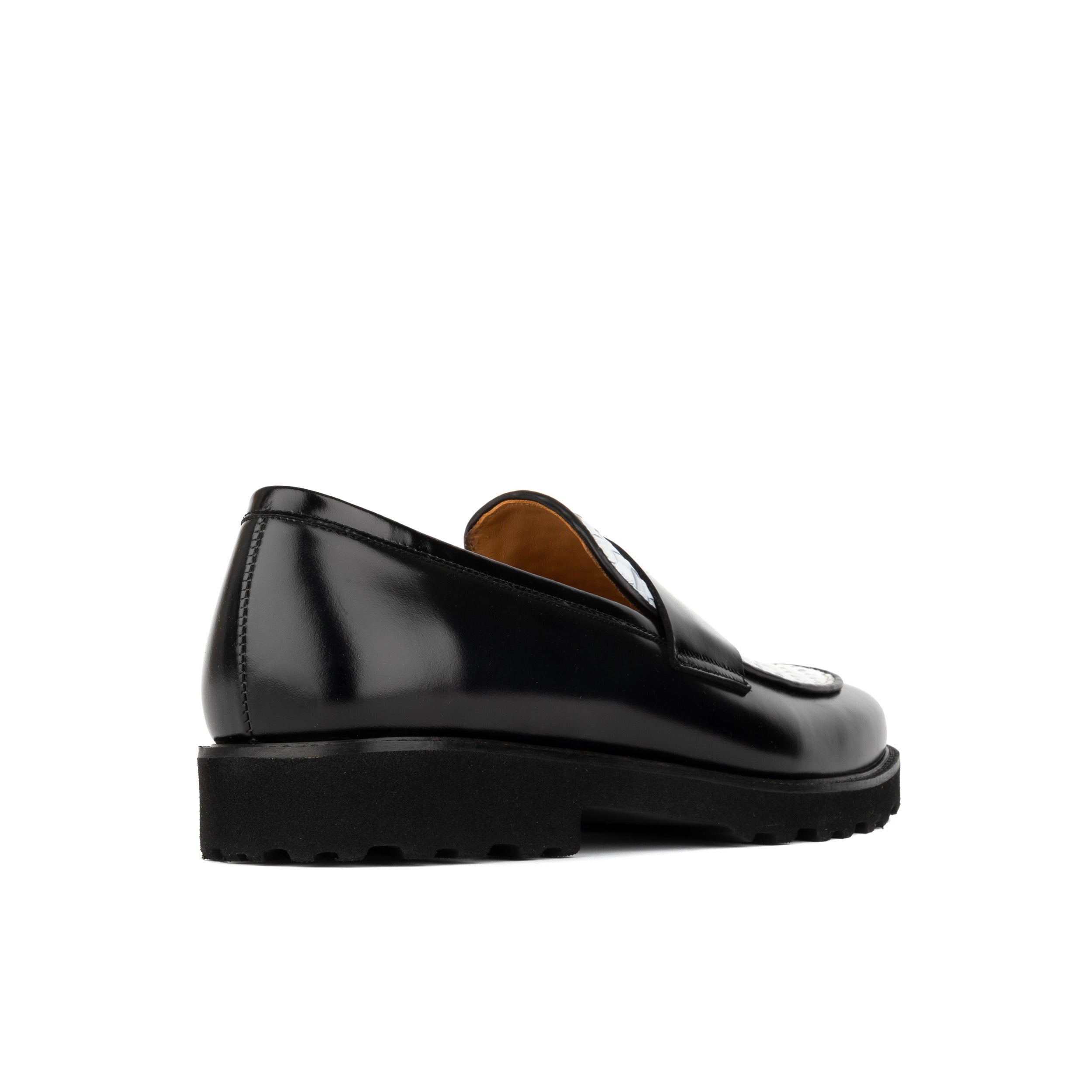 Sunkin - Black & White - Men's leather woven slip-on loafer