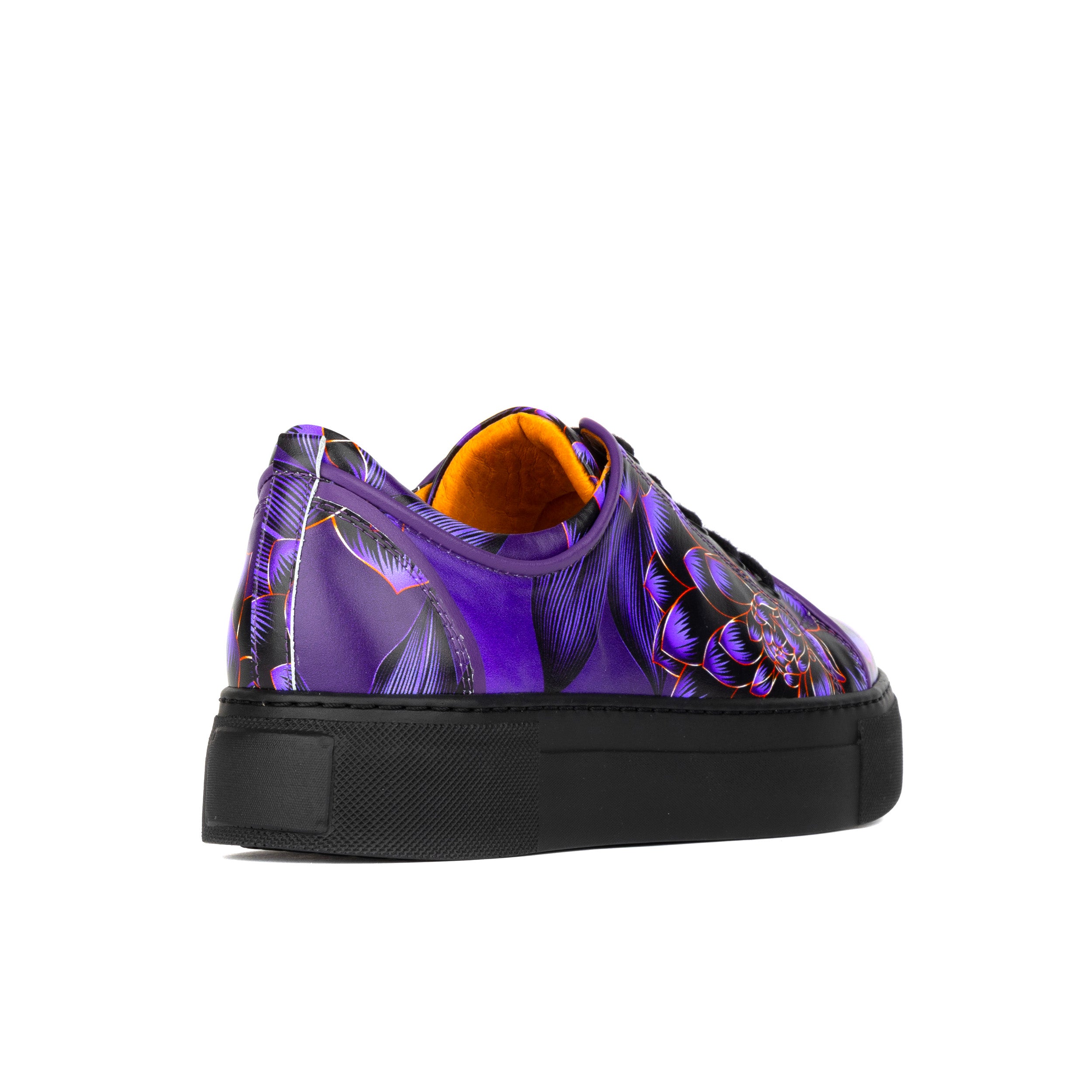 Camila - Purple Flower - Women's black sole leather trainer with padded insoles