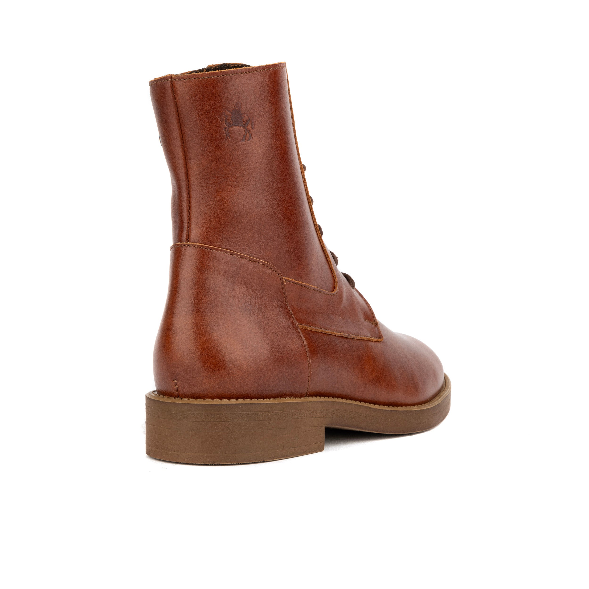 Didi Wool - Brown - Women's leather lace-up and zip-up round toe combat boot