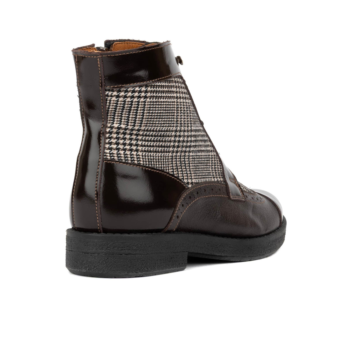 Modiste - Brown & Brown Check - Women's Leather & Tweed Check Lace-Up Ankle Boots
