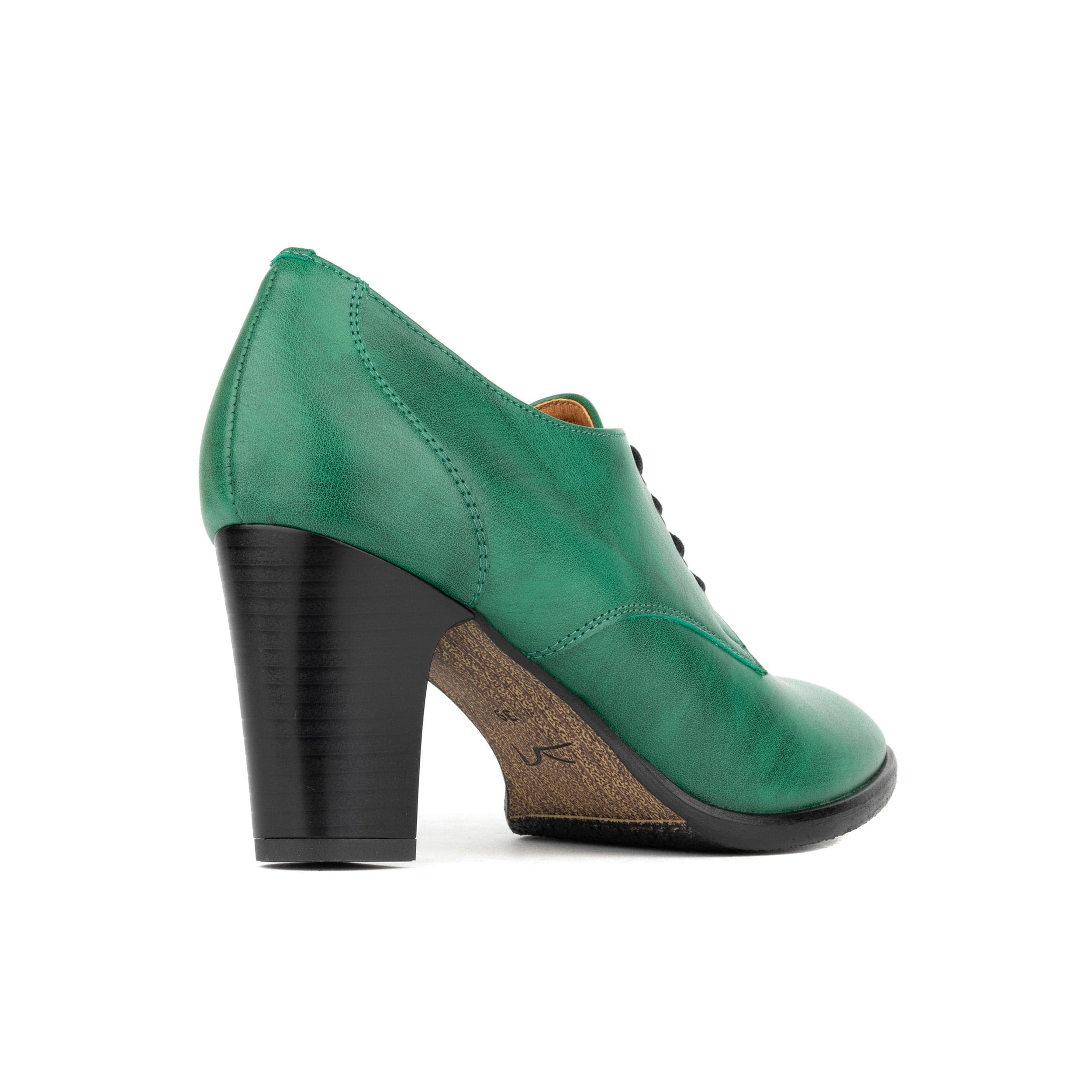 Roulette - Green - Women's leather heeled oxford lace-up