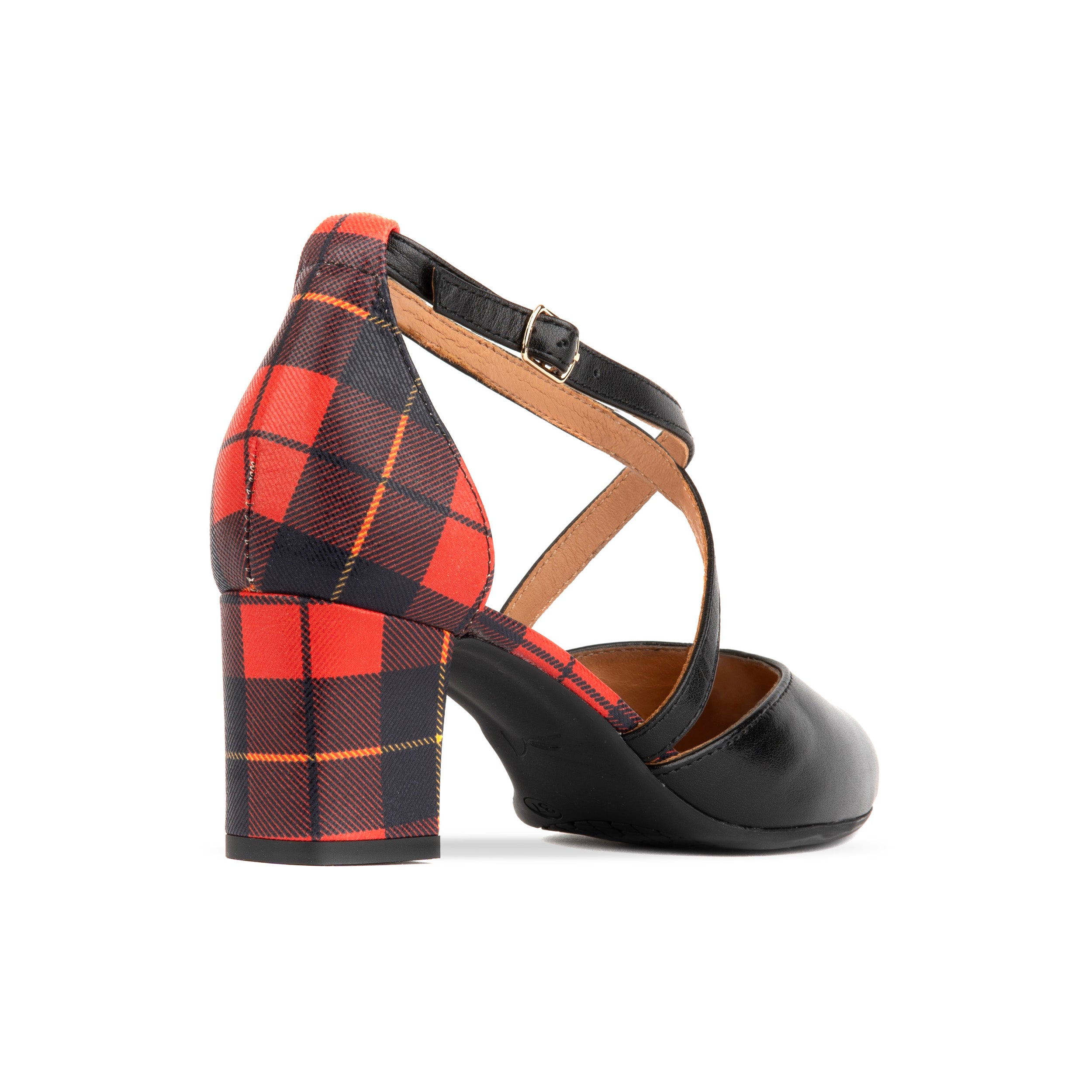 Dannii - Red Tartan - Women's tartan pattern leather closed toe and heel sandal