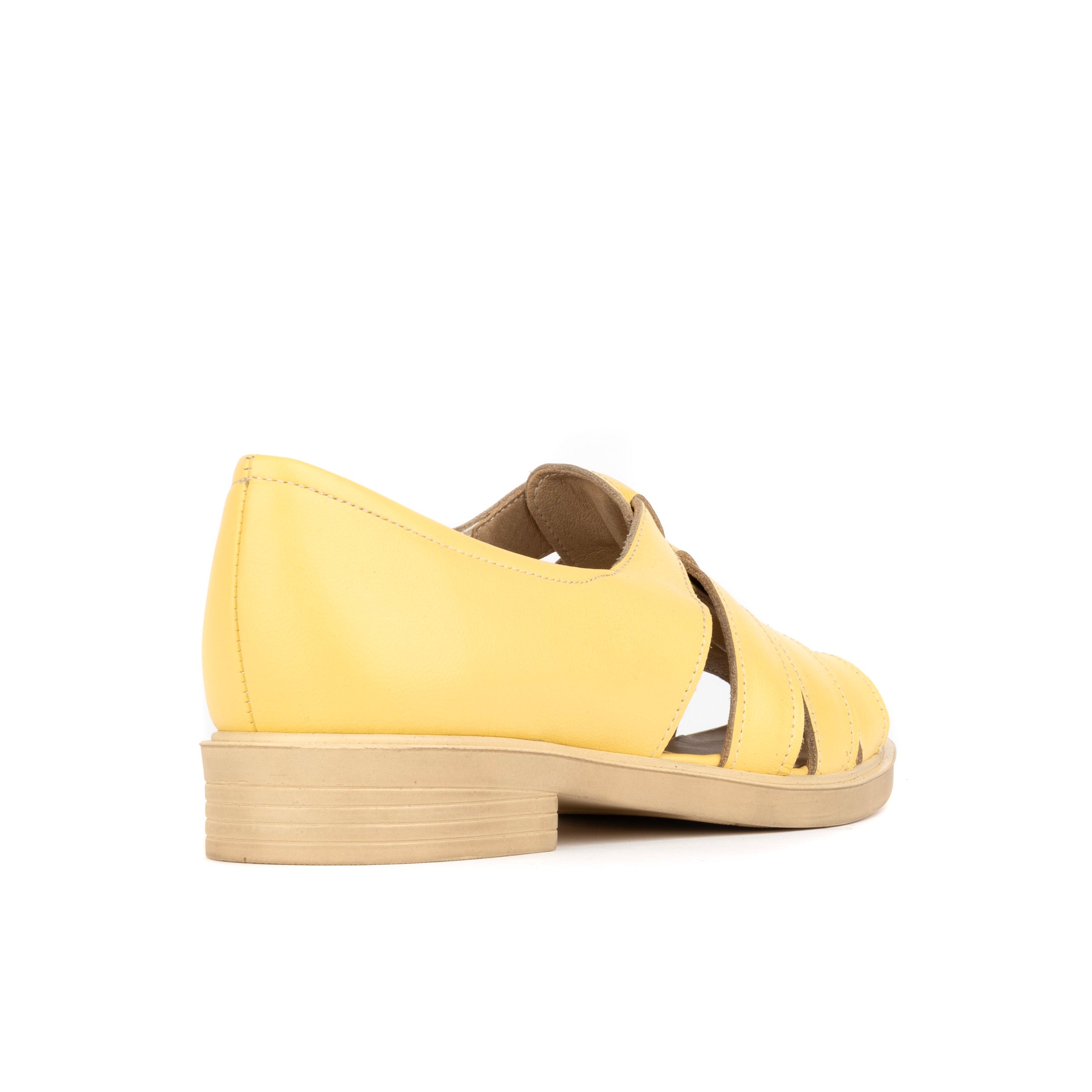 Sorrento - Yellow - Women's woven straps flat leather sandal with covered back