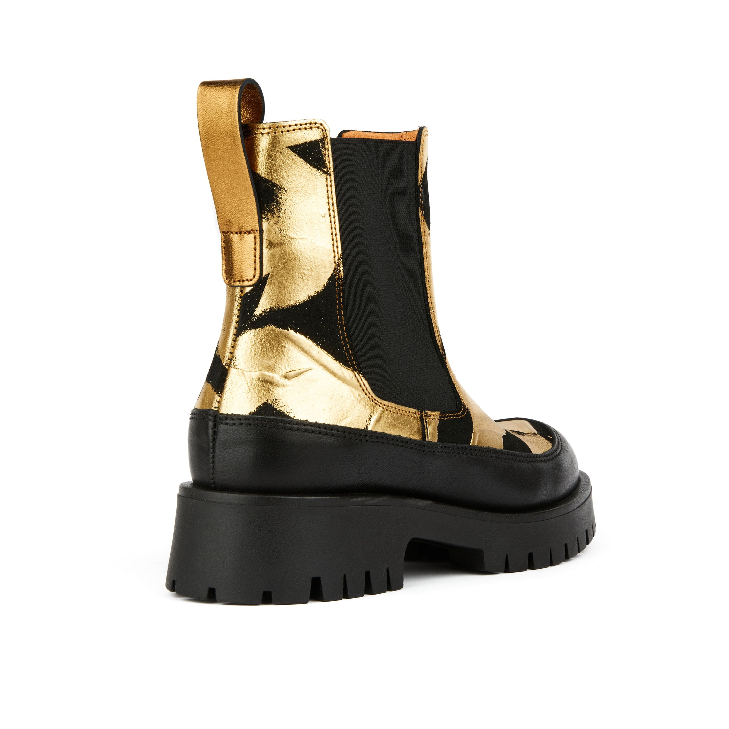 Bora - Gold Black - Women's chunky platform sole round toe leather chelsea boot