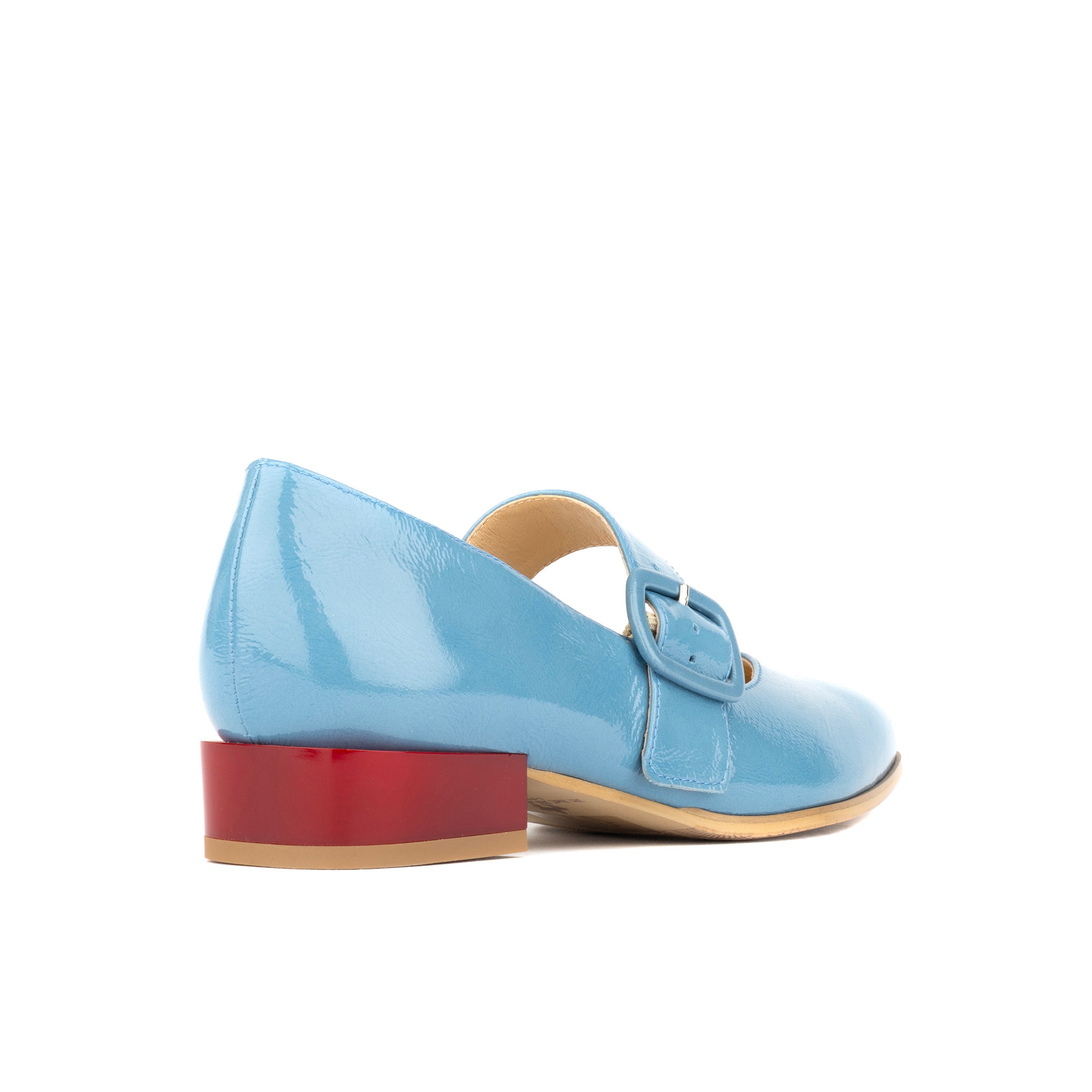 Bliss - Light Blue - Women's block heel square toe patent leather comfort loafer