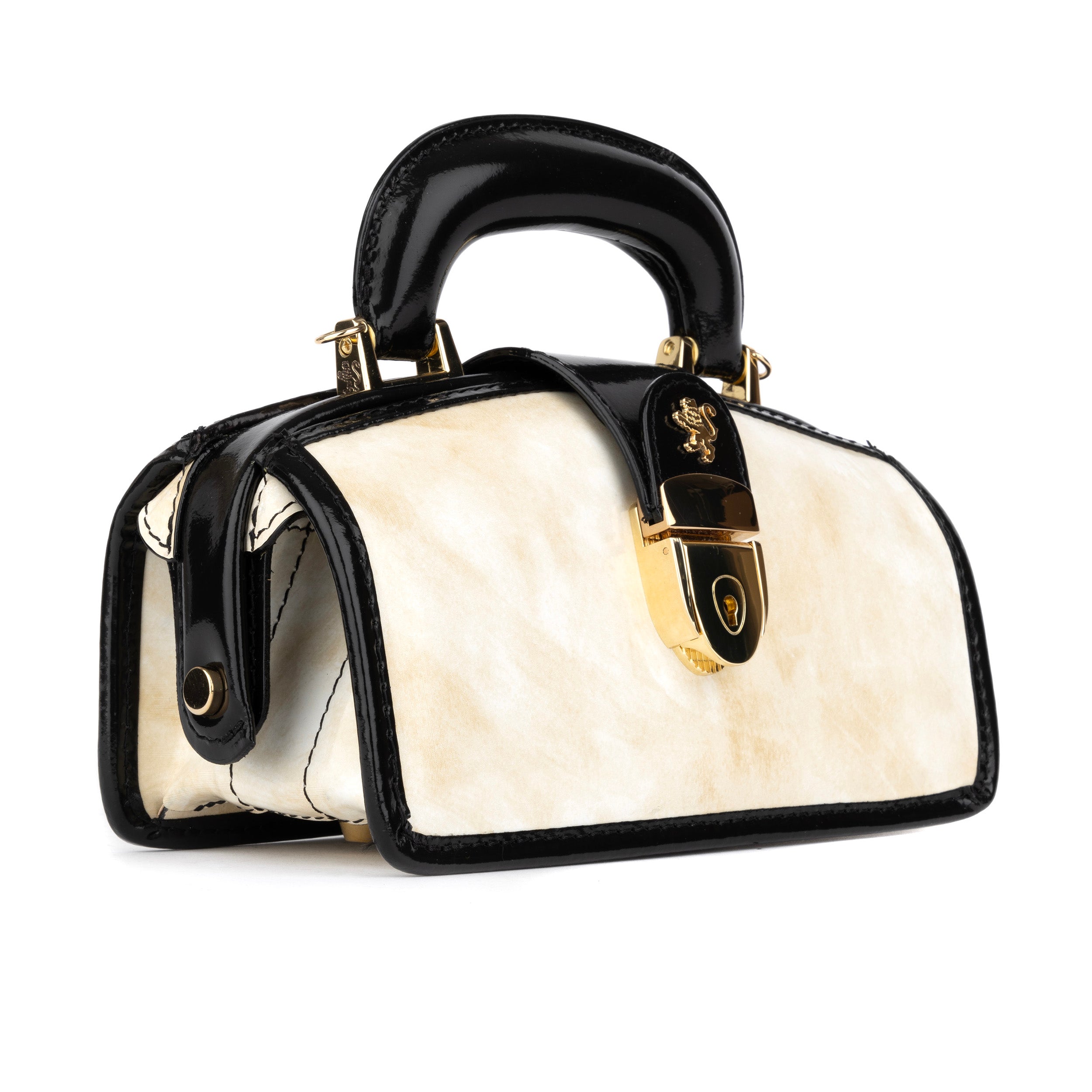 Gazelle Mini - White & Black - Women’s mini patent leather top handle & crossbody bag