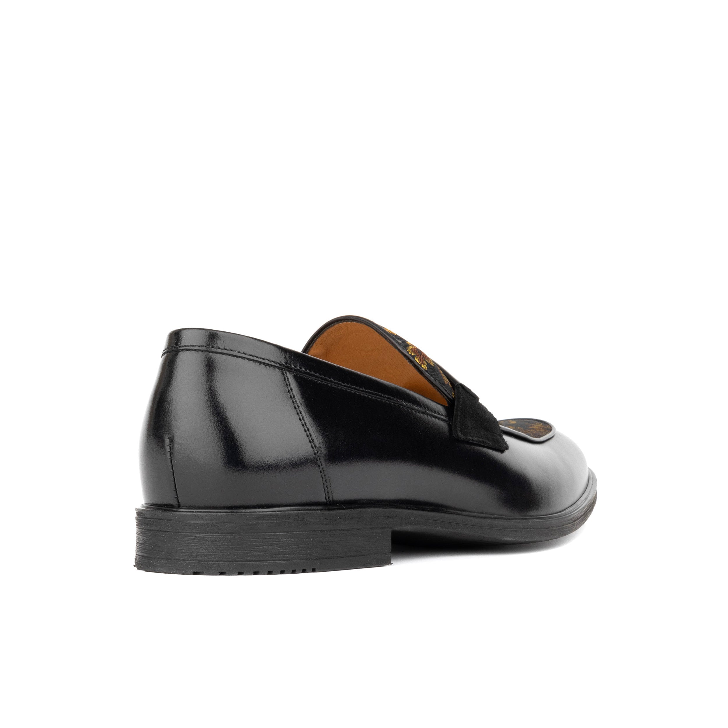 Gosselin - Black & Yellow Flowers - Men's leather loafer with jaquard details
