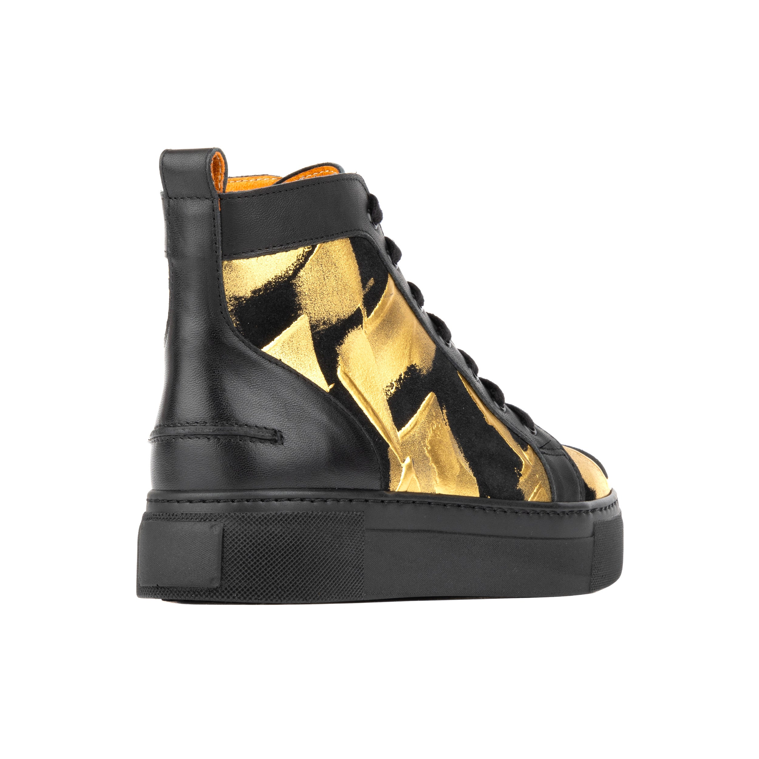 Camila High - Gold Black - Women's black chunky sole high top leather trainer