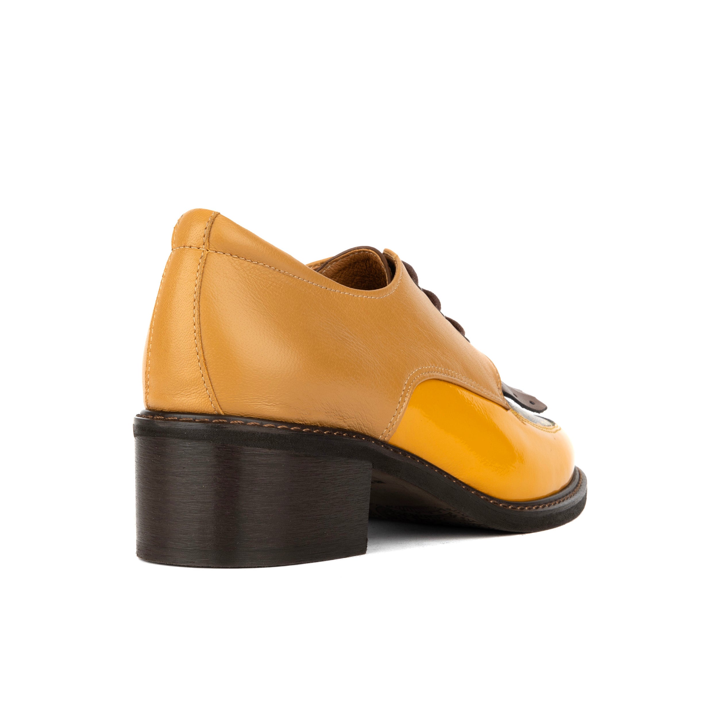 Retro Tone - Yellow & Brown - Women's leather lace-up with signature kiltie detail