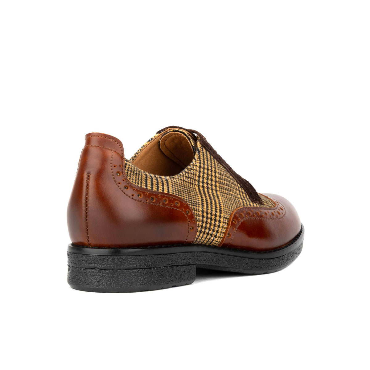 The Artist - Brown & Brown Check - Women's leather lace-up shoe with brogue detailing