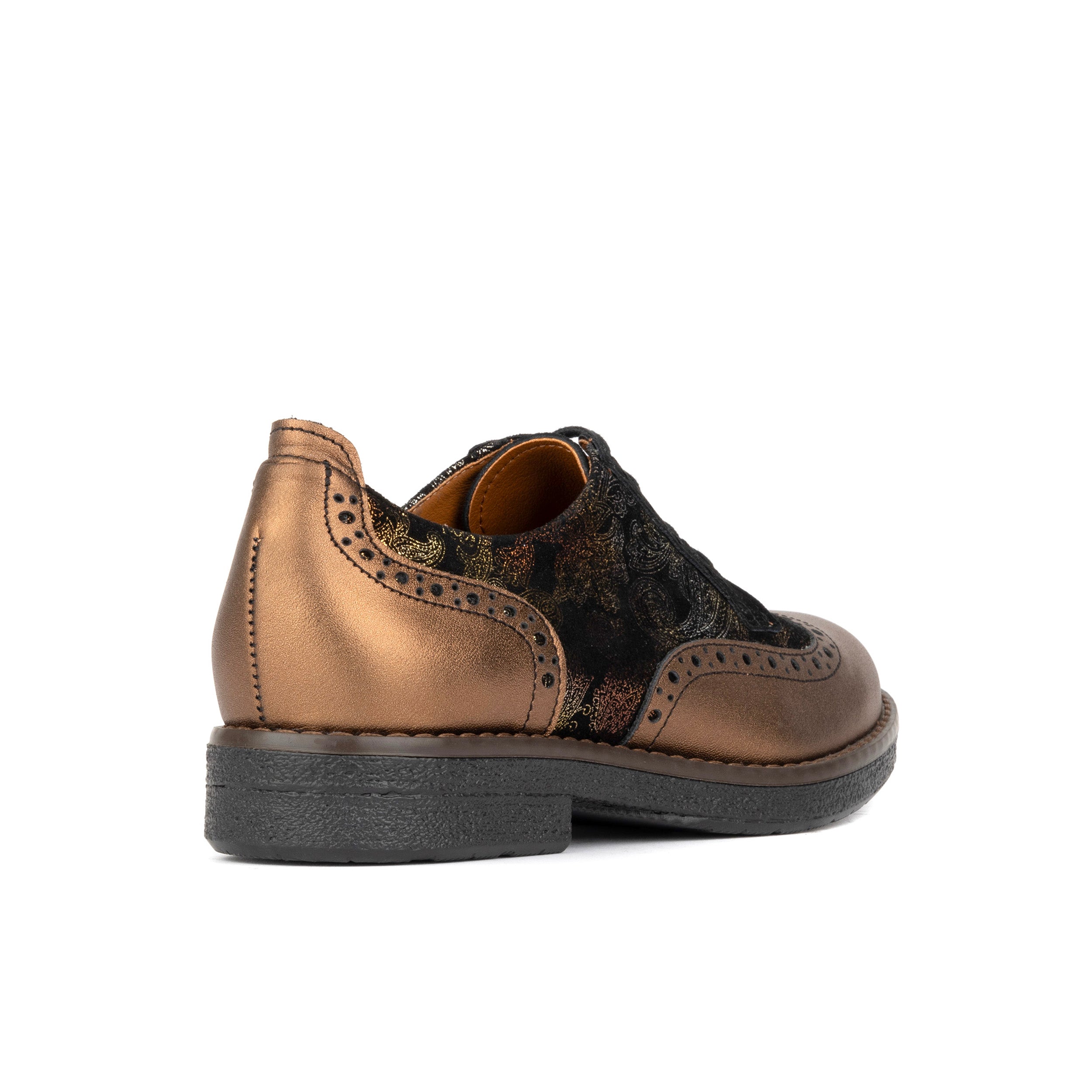 The Artist - Bronze & Floral - Women's leather lace-up shoe with brogue detailing