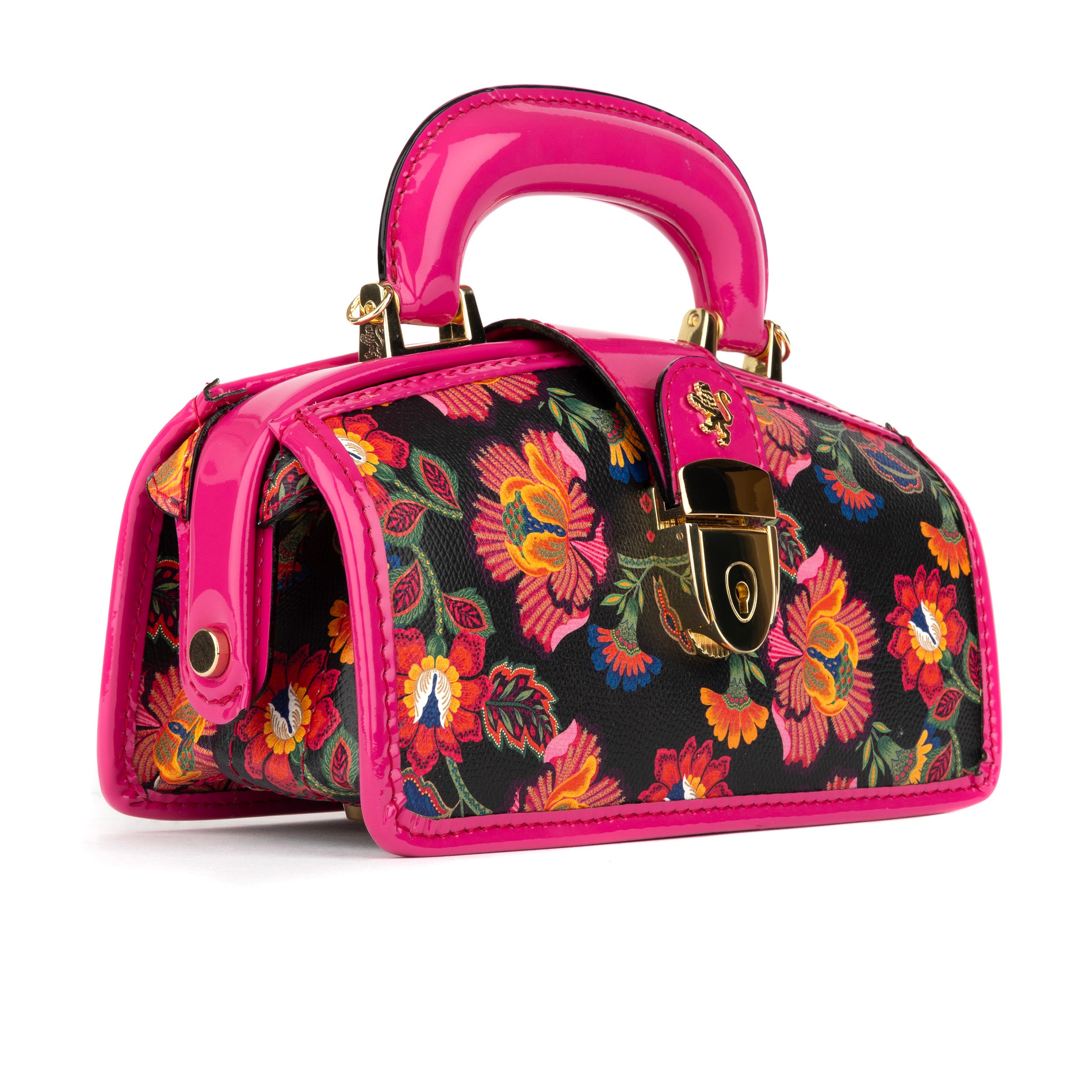 Gazelle Mini - Red Flowers - Women’s mini patent leather top handle & crossbody bag