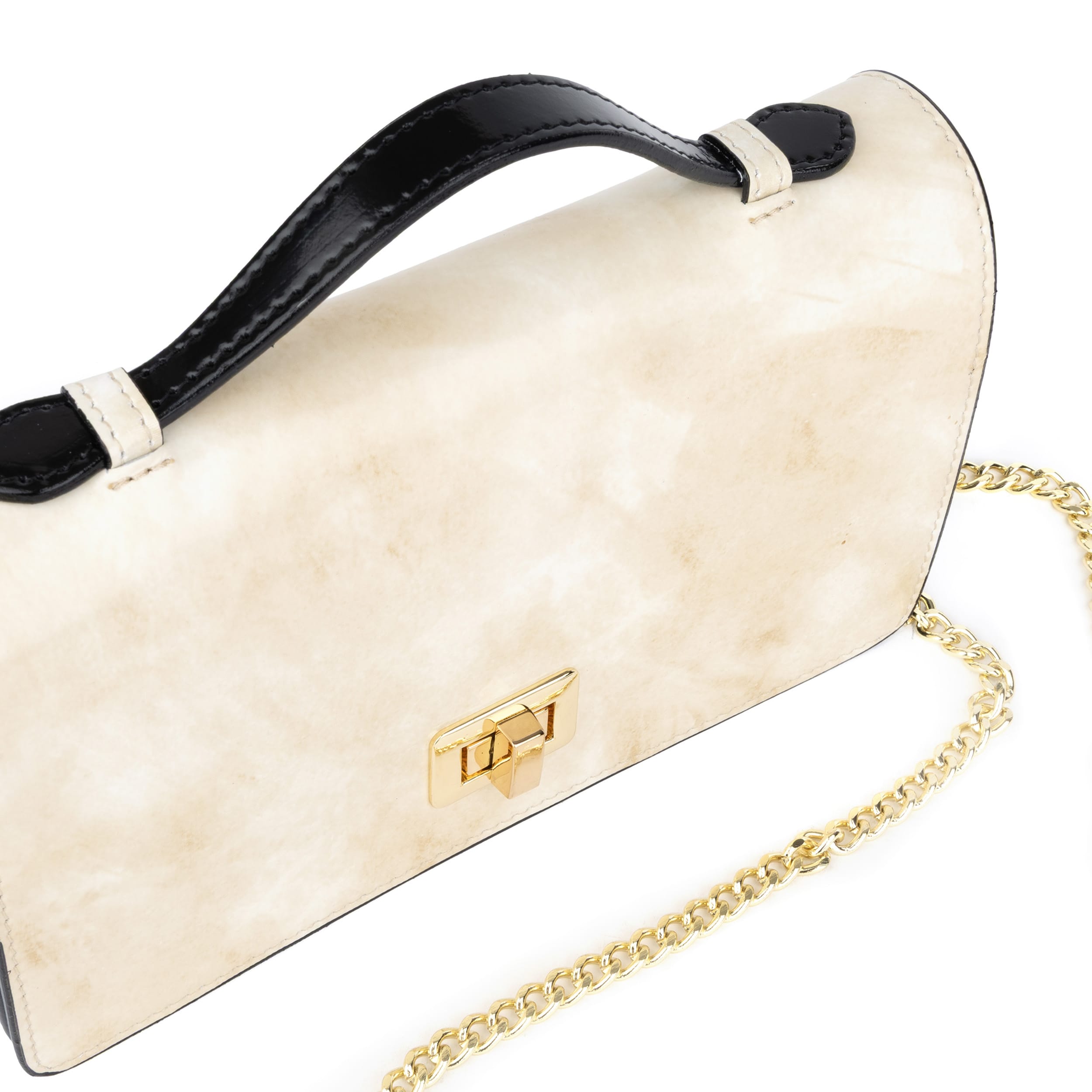 Envy - Cream & Black - Women's leather flap clutch bag with strap