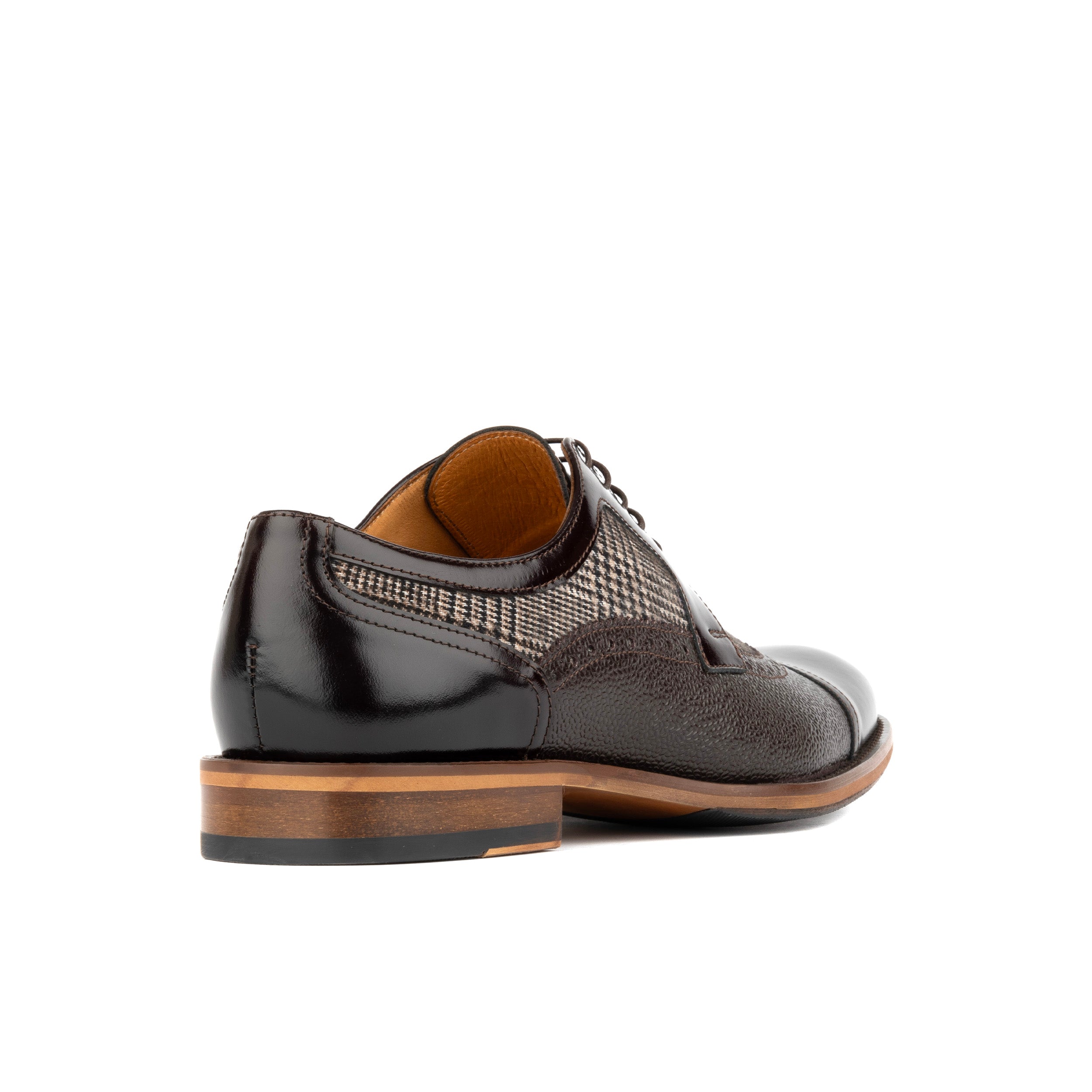 Orlando - Brown Check - Men's toe cap leather dressy shoe with brogue details