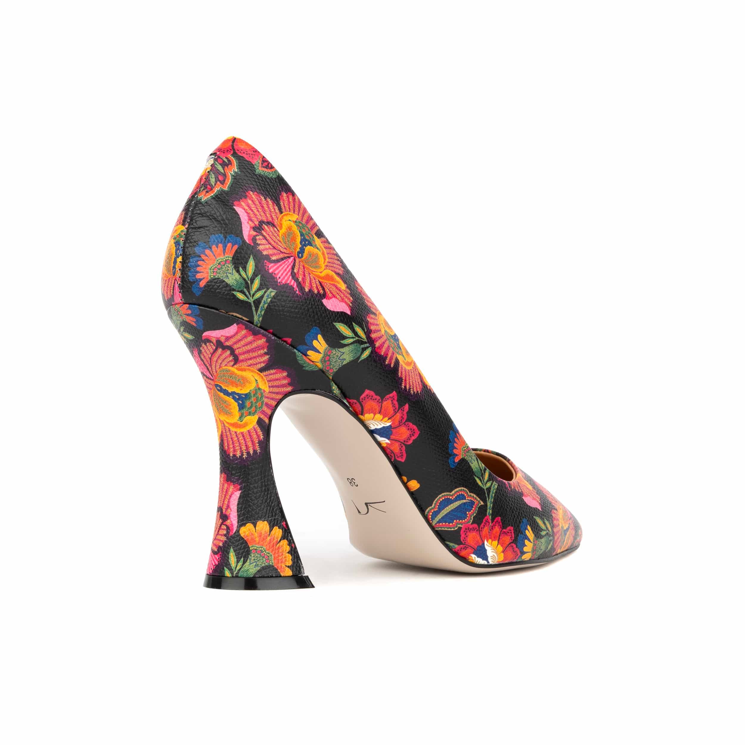 Emily Hollywood - Red Flowers - Women's pointy 4 inch multicolour leather pump