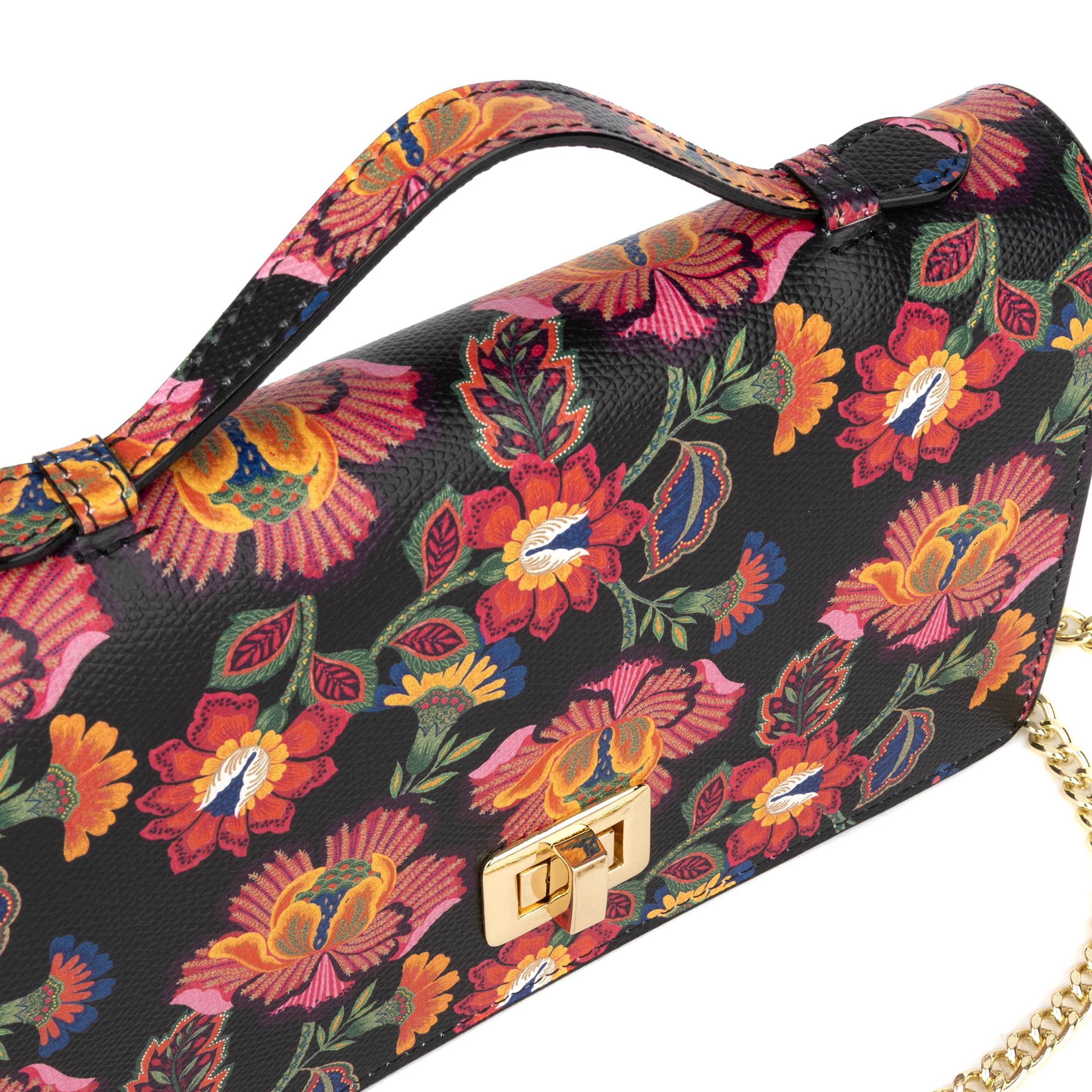 Envy - Red Flowers - Women's leather flap clutch bag with strap