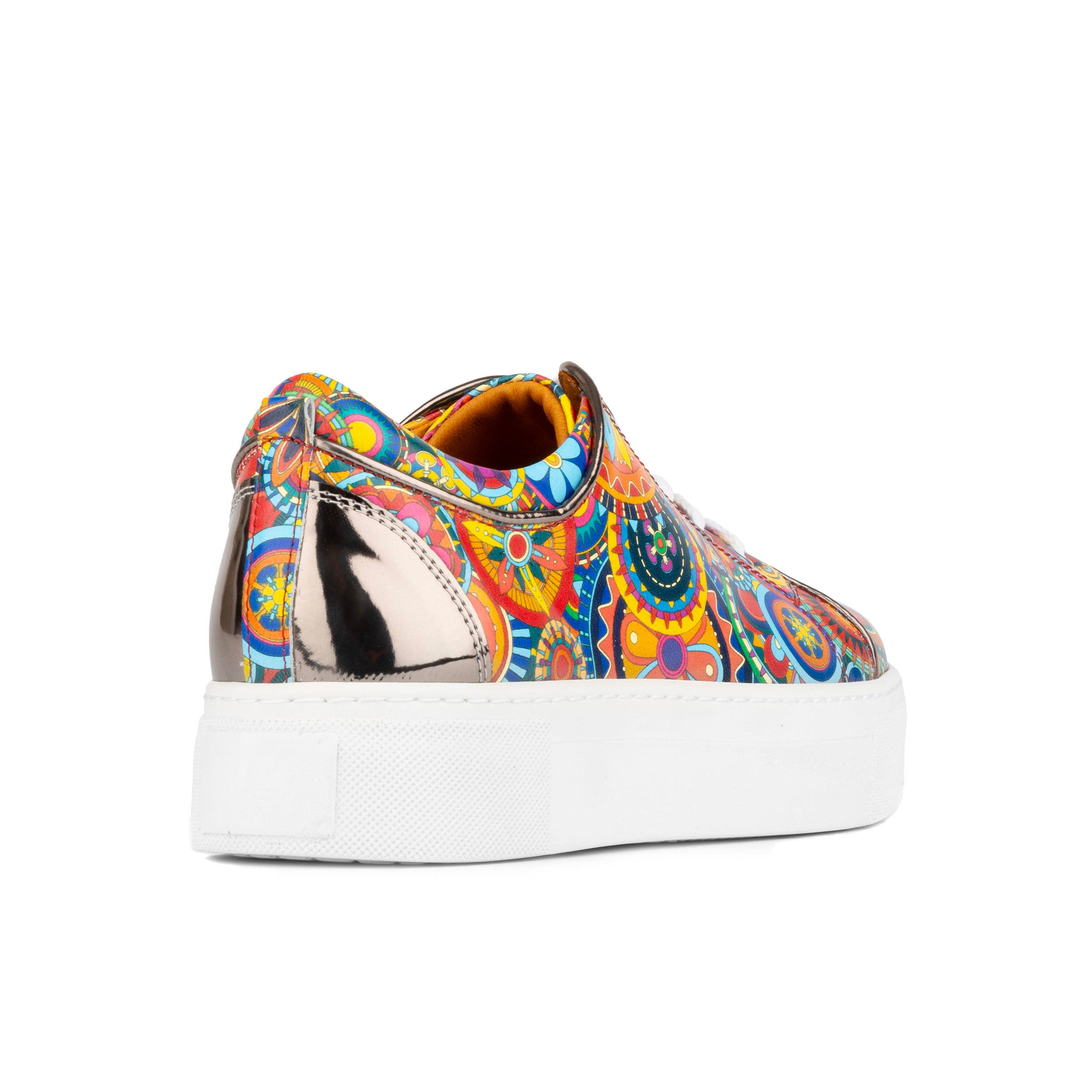 Camila - Silver & Signature Print - Women's chunky sole leather trainer in colourful print