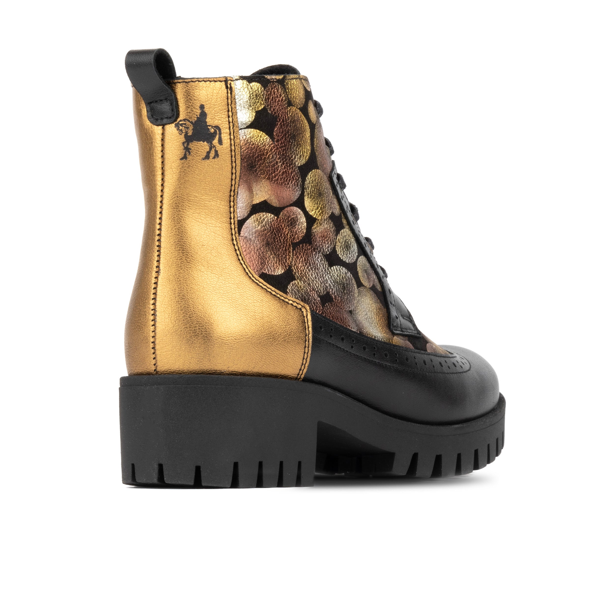 Milliner Platform - Gold - Women's leather chunky platform ankle boot with wool lining