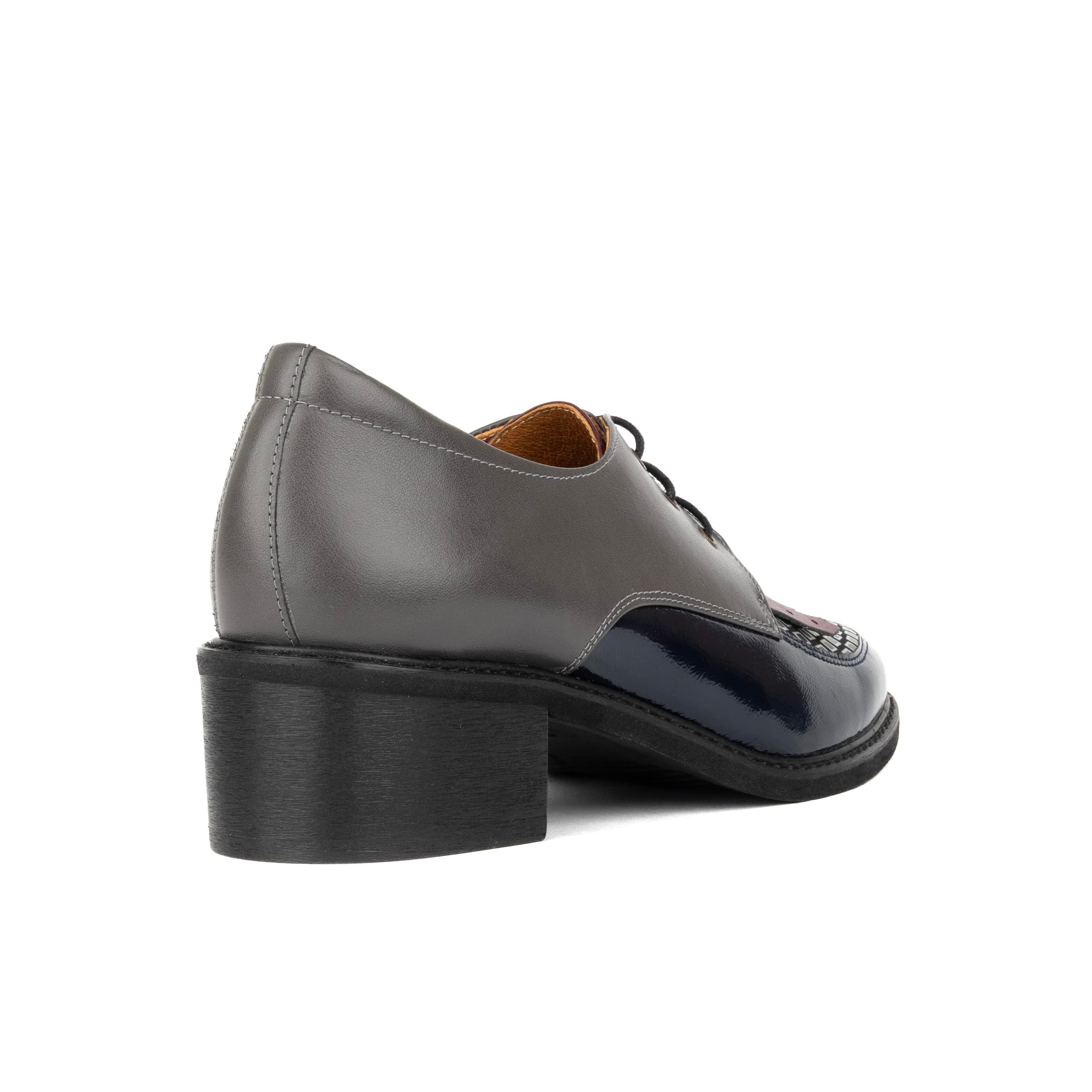 Retro Tone - Burgundy & Navy & Grey - Women's leather lace-up with signature kiltie detail