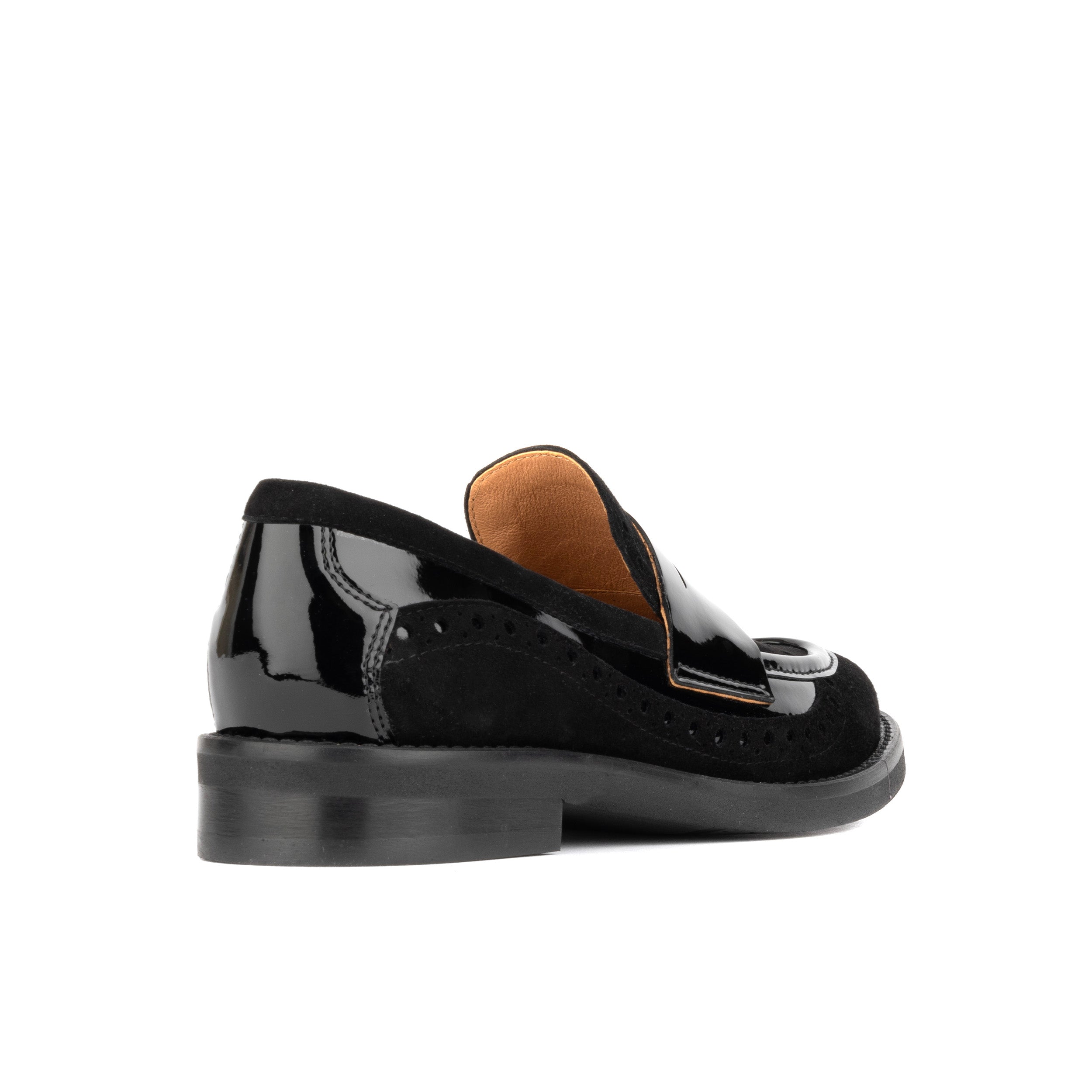 Angelina - Black - Women's leather almond toe penny loafer with broguing