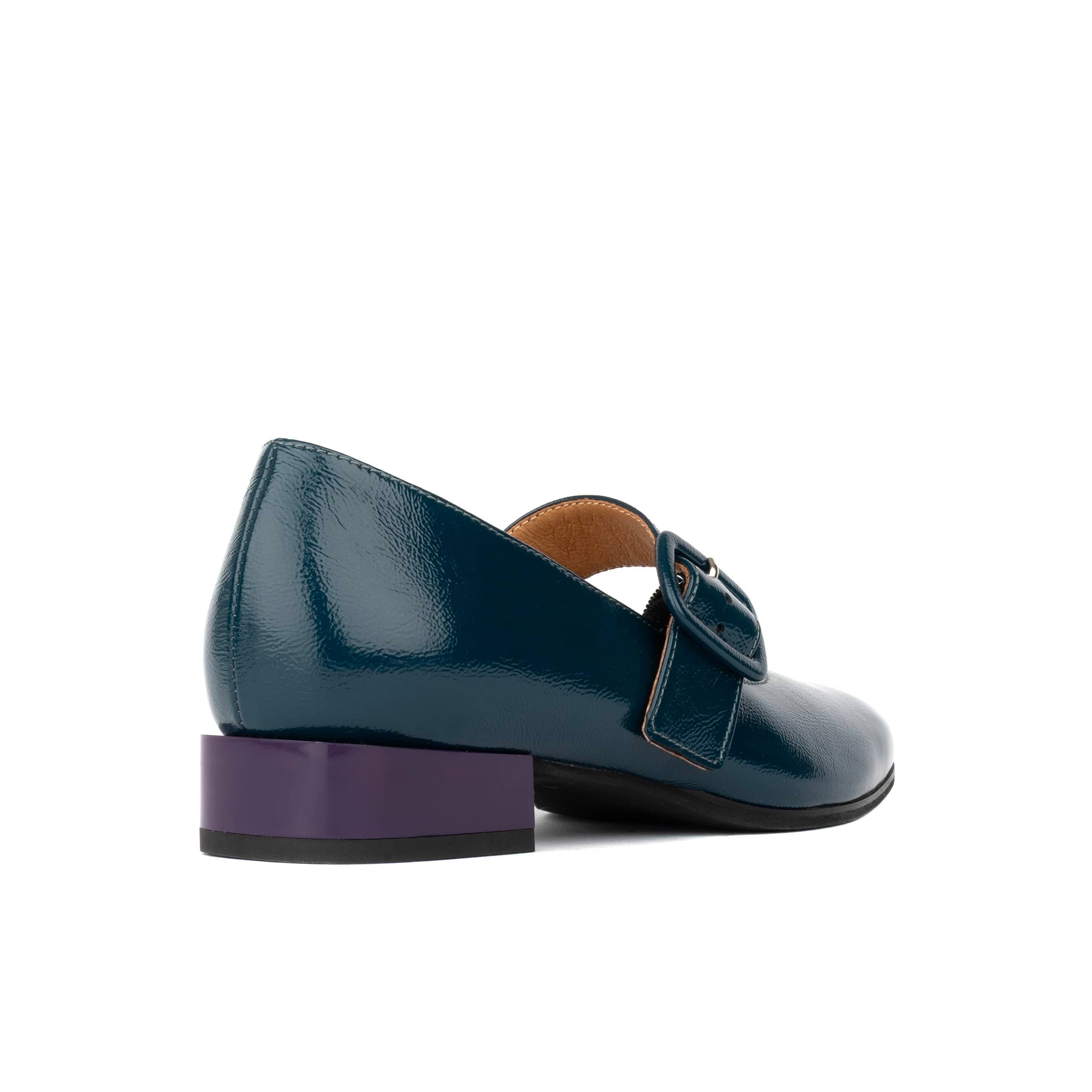Bliss - Dark Teal - Women's block heel square toe patent leather Mary-Jane