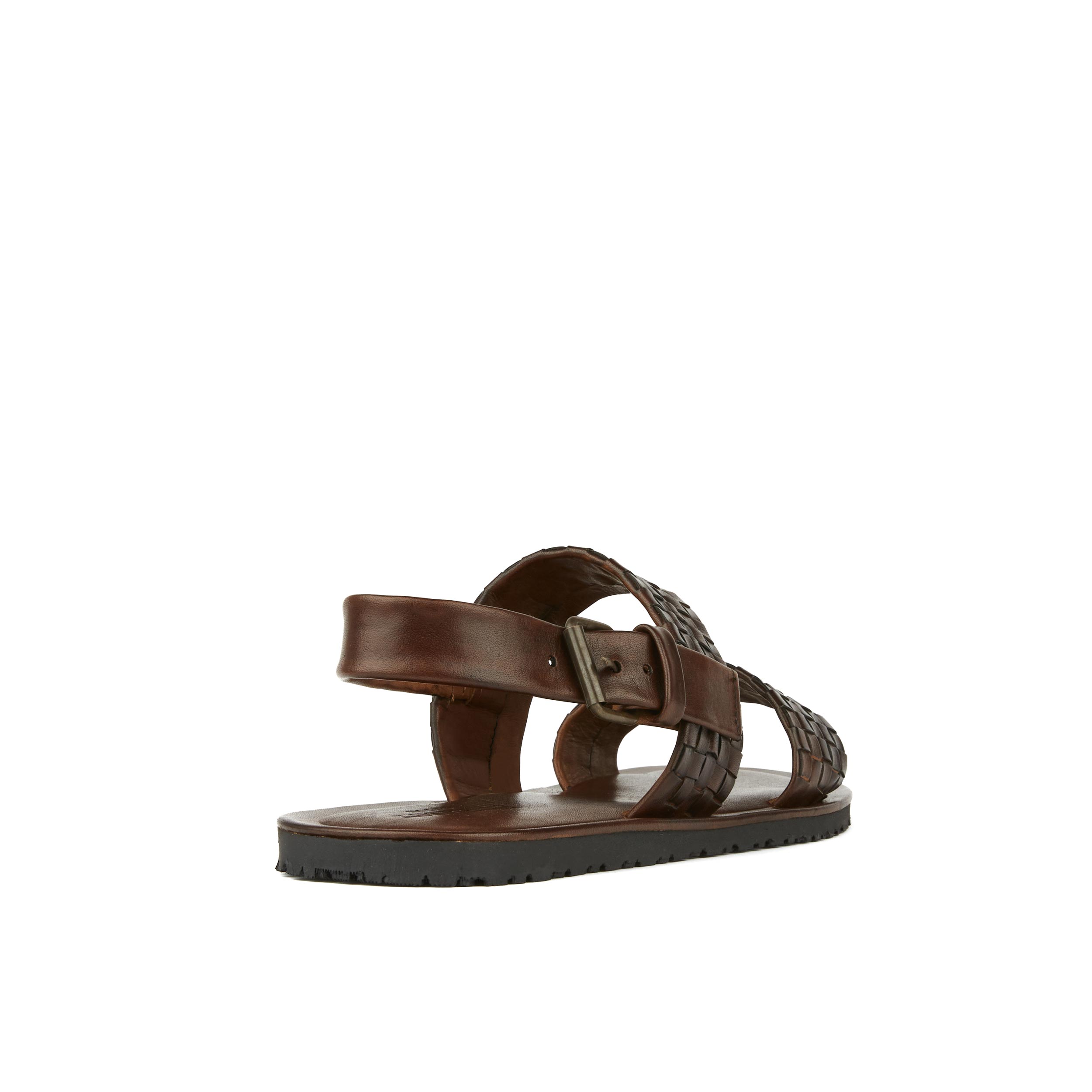 Riviera - Brown - Men's leather sandals with wide woven leather double straps