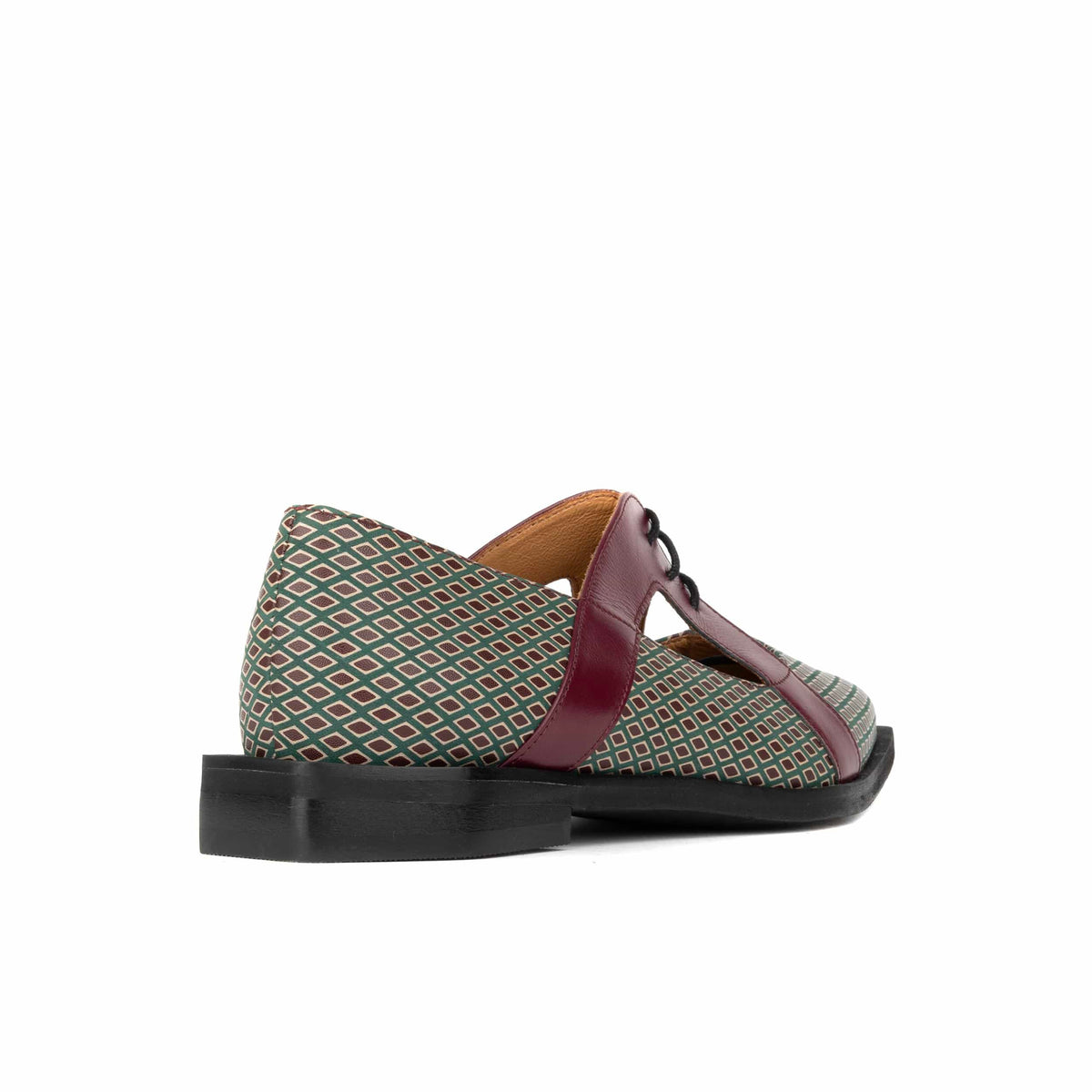 Harlowe - Burgundy & Green Diamond - Women's cutout leather lace up shoe
