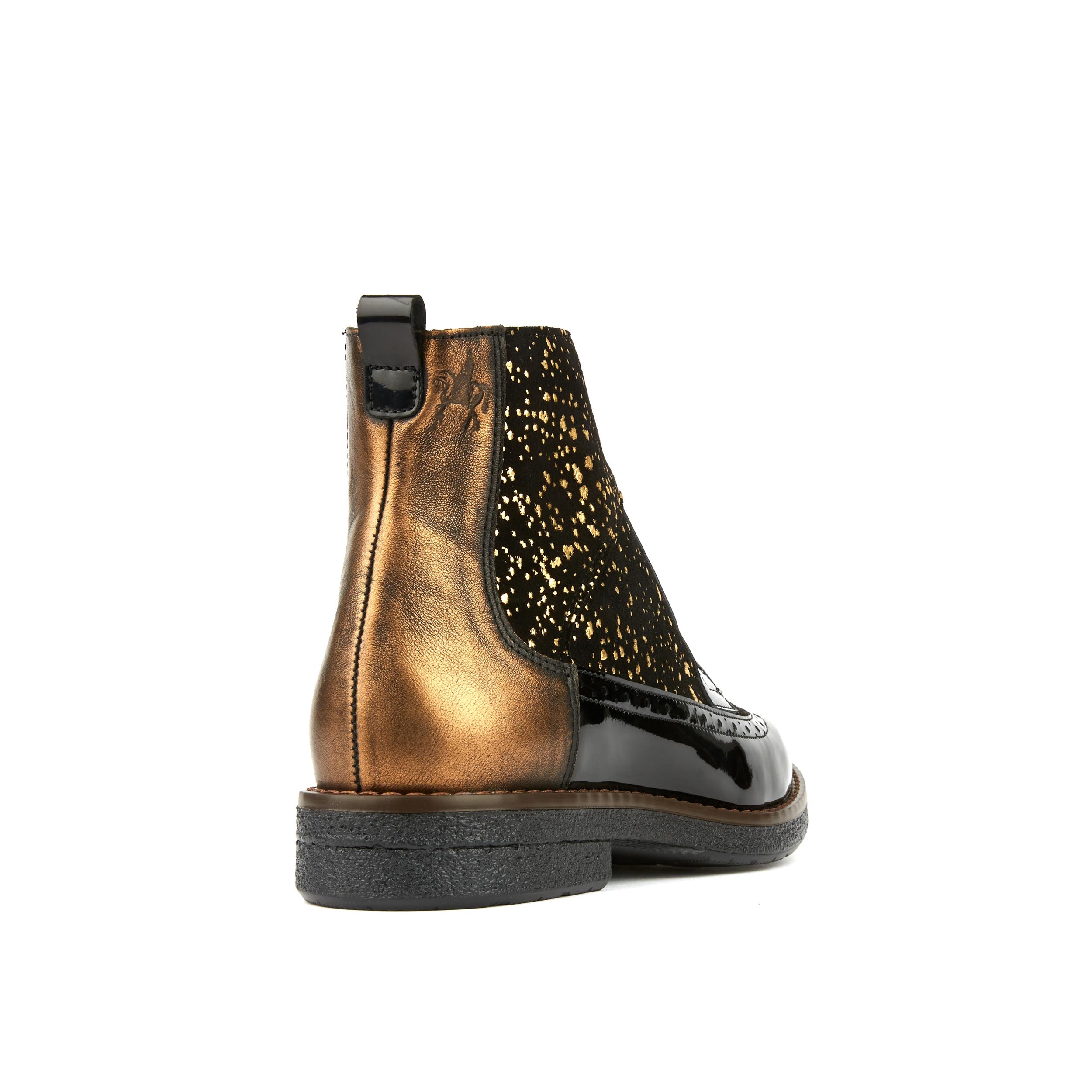 Hatter - Gold Drops - Women's ankle boot in golden paint drops on black leather