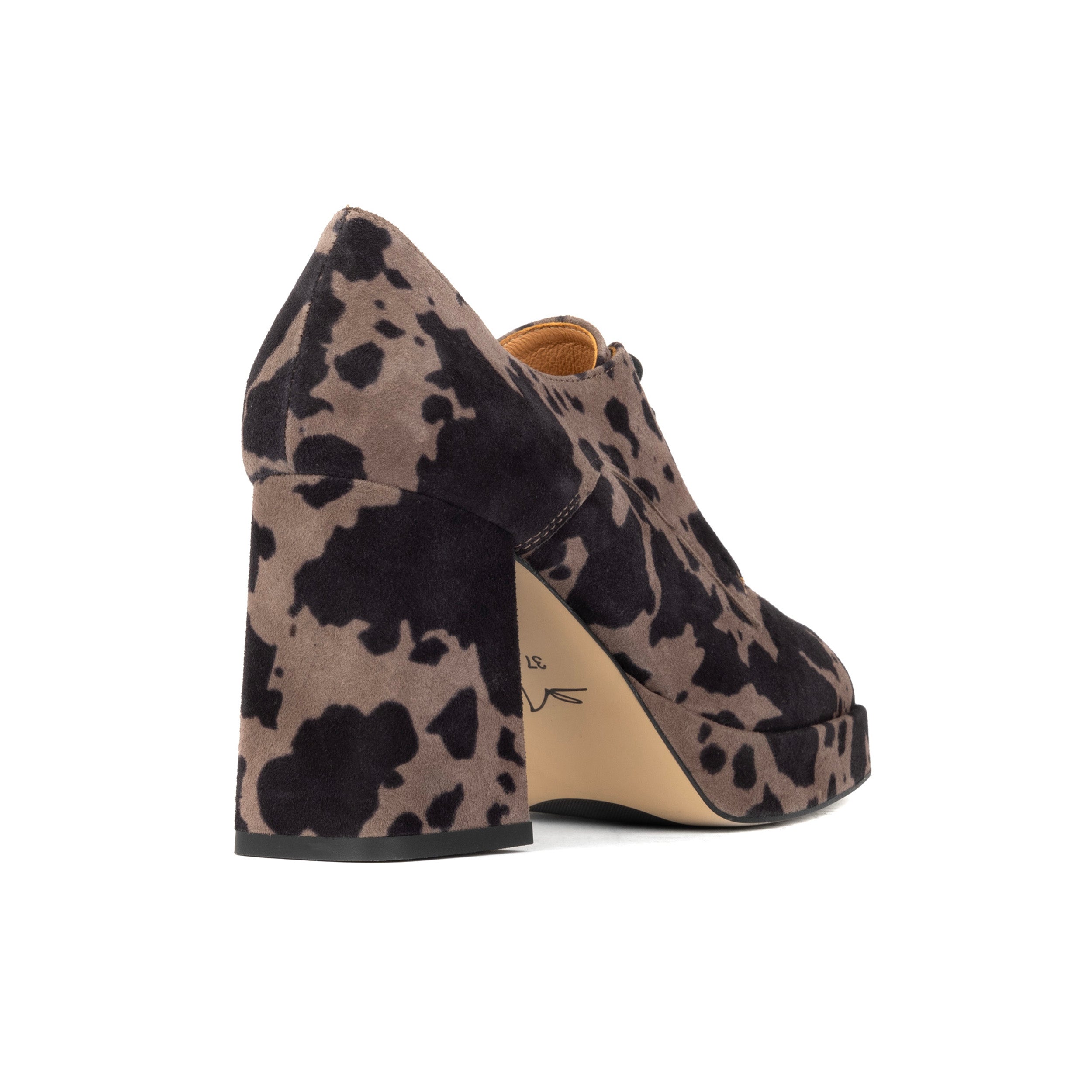 Roulette Platform - Brown Cow - Women's leather oxford pump with platform and block heel