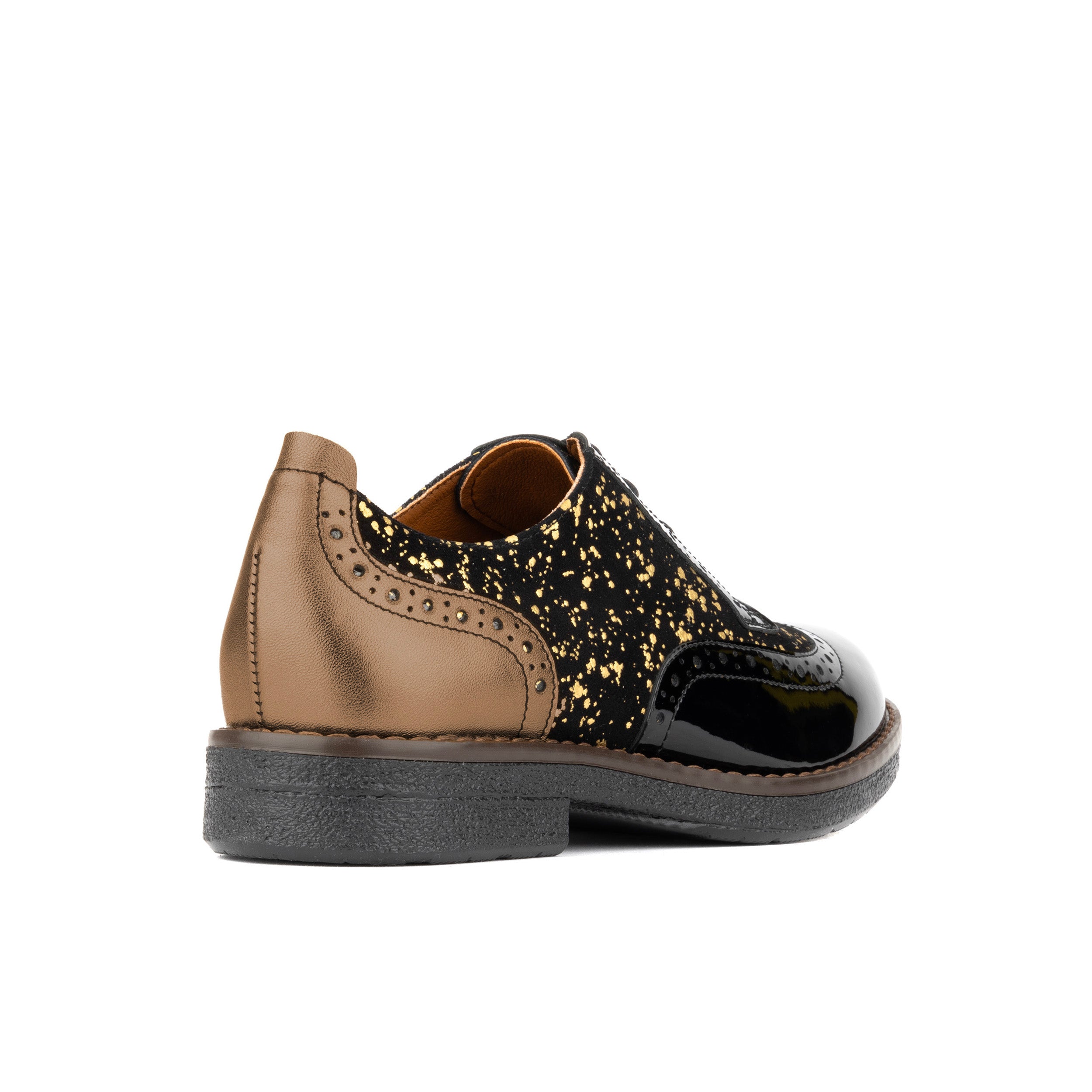 The Artist - Black & Gold - Women's leather lace-up shoe with brogue detailing