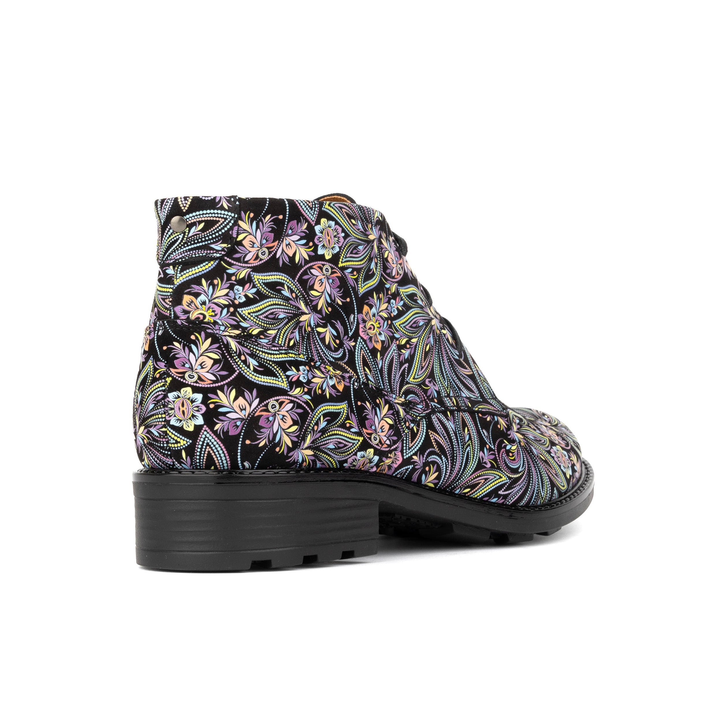 Laviva - Dark Floral - Women's Leather Round Toe Ankle Boot