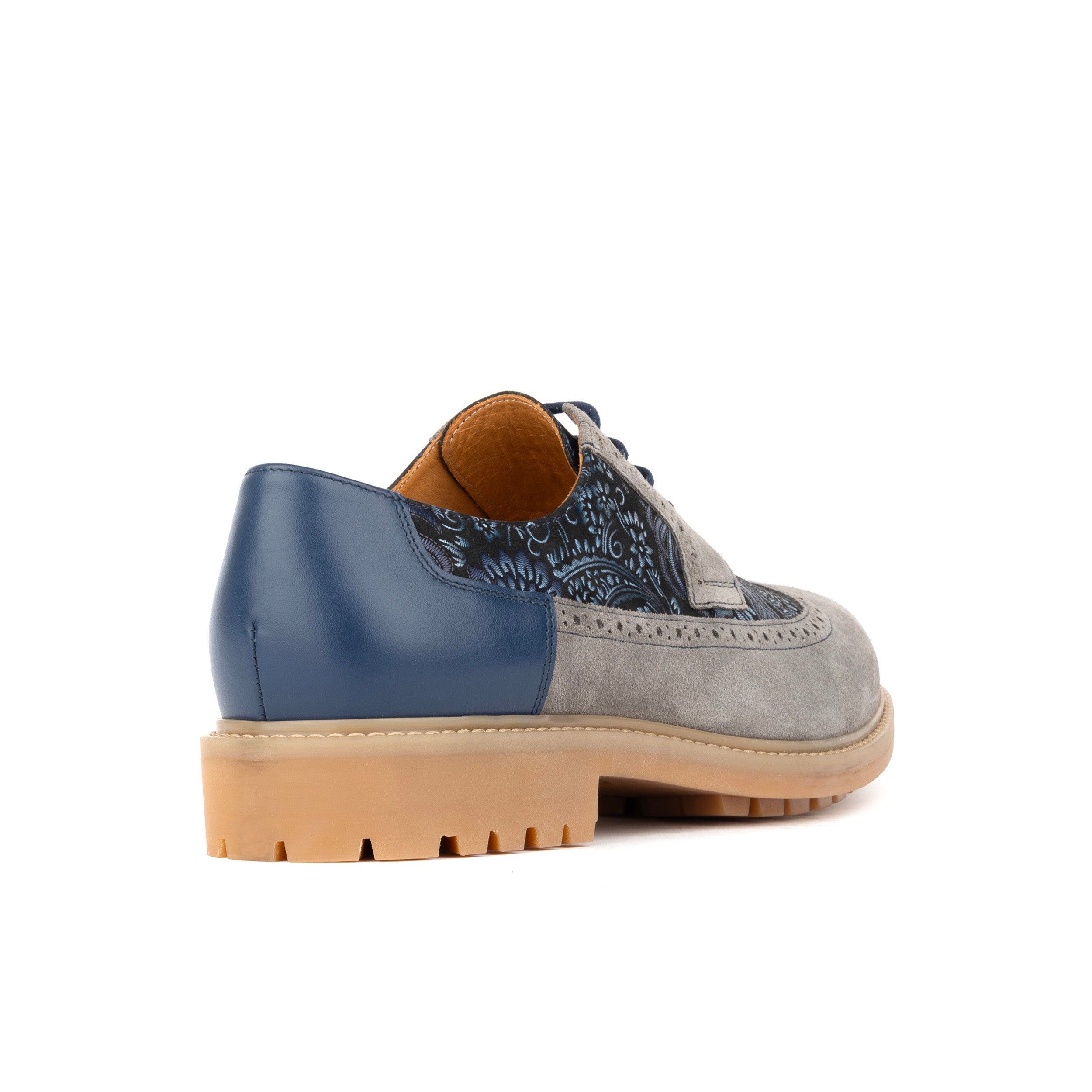 Cyclone - Grey, Blue & Silver Paisley - Men's Chunky Sole Leather & Suede Shoe with Paisley Print