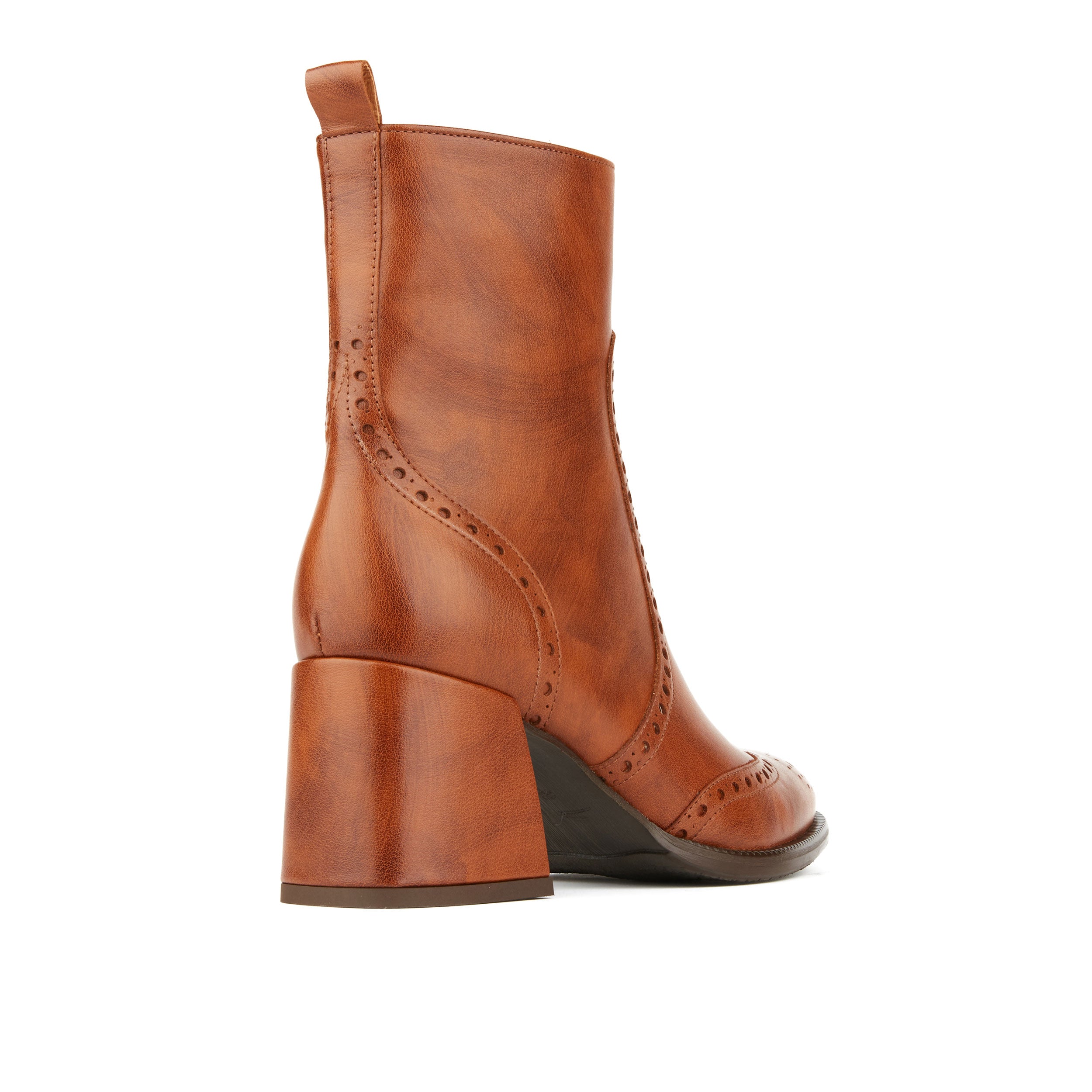 Chloe - Brown - Women's block heel higher ankle leather boot with side zip