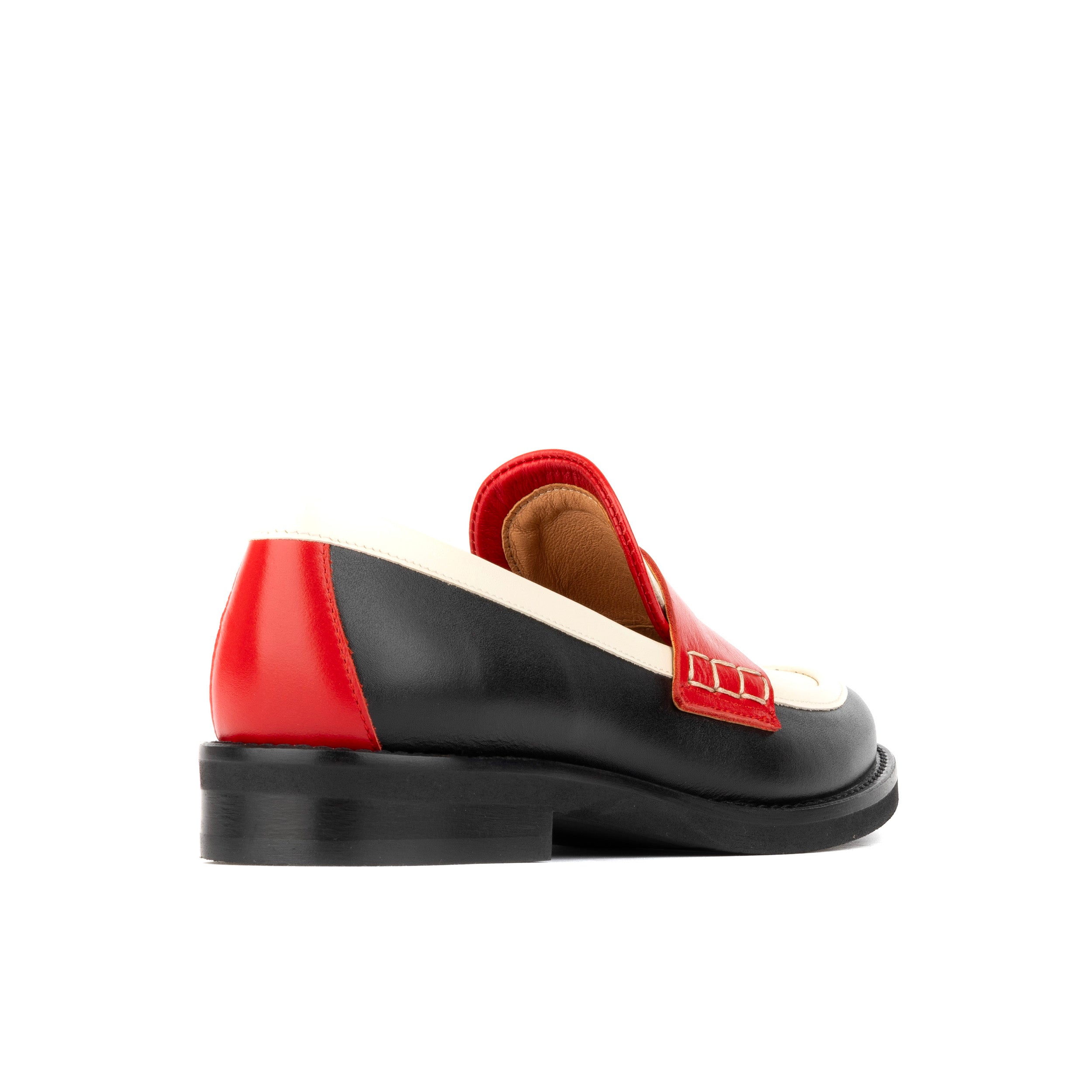 Kay - Red & Cream & Black - Women's leather dressy almond toe penny loafer