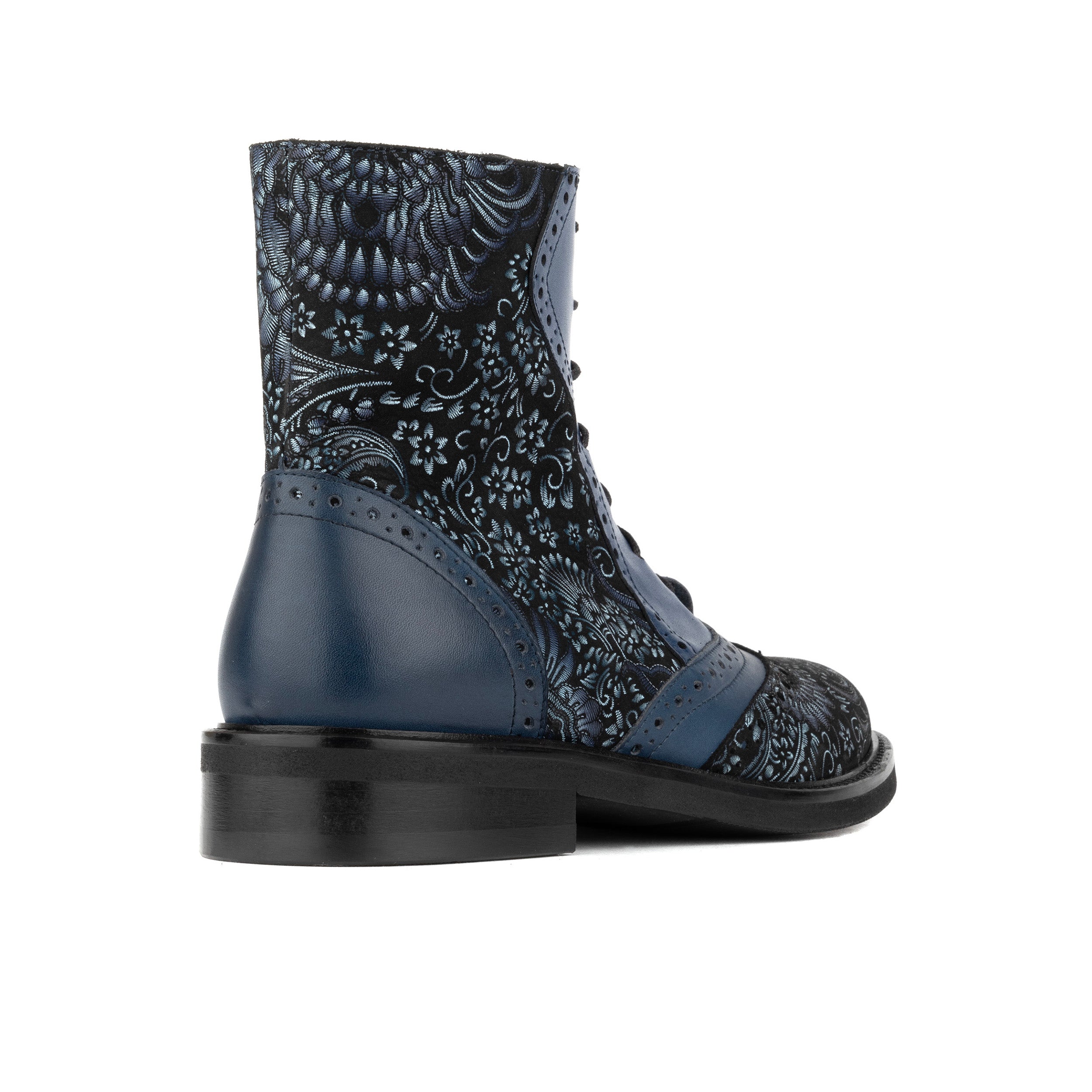Brick Lane Boots - Blue - Women's leather oxford higher ankle boot with brogue detail