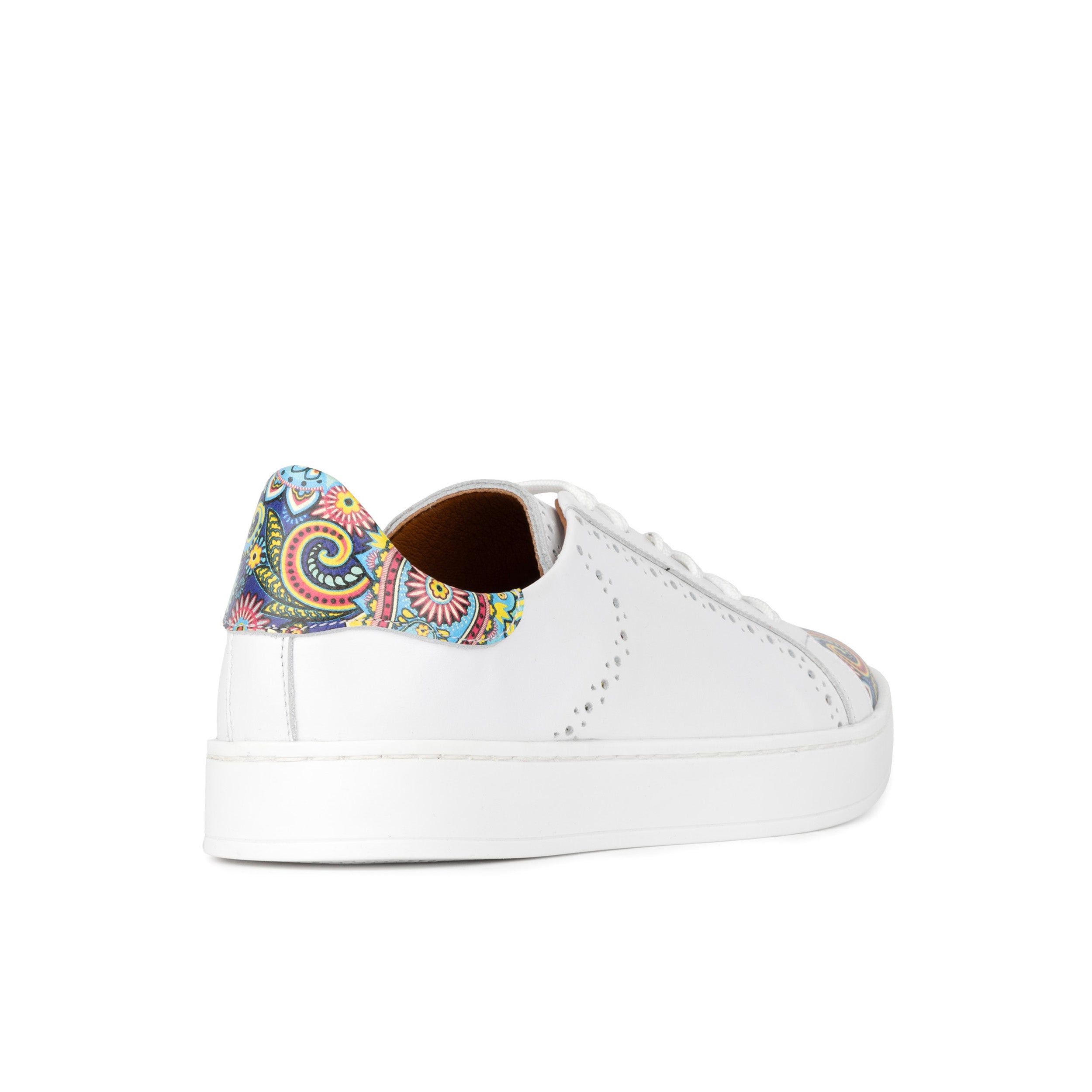 Serena - White & Festival Blue - Women’s Leather Trainer with Brogue Details