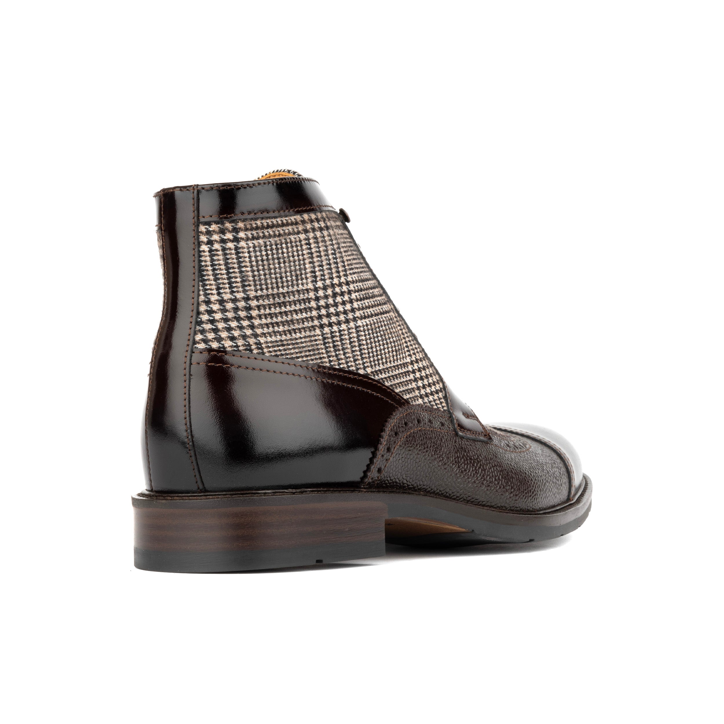 Charles - Brown Check - Men's toe cap dressy leather boot in leather and textile