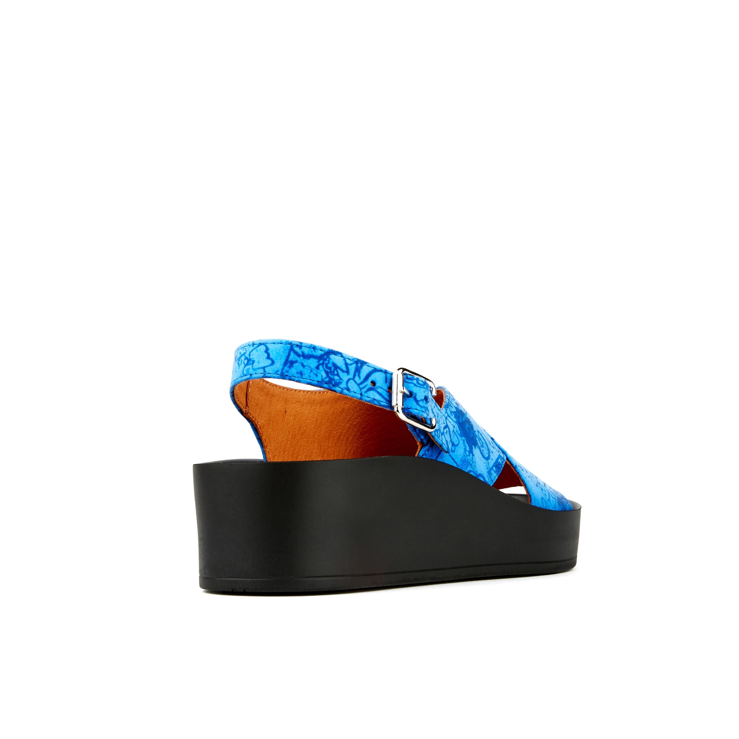 Melody - Bright Blue - Women's wide platform chunky leather strap sandal in blue