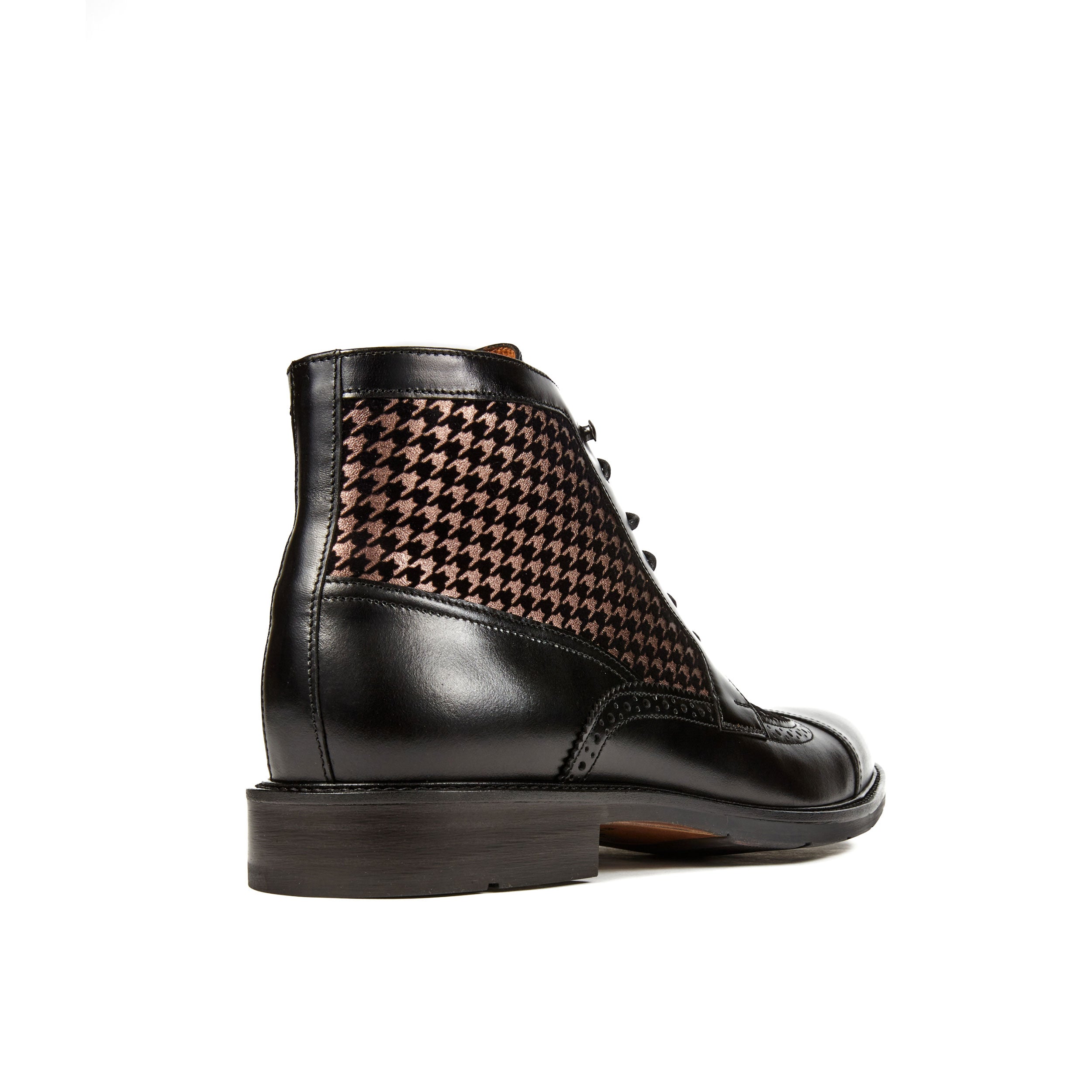 Charles - Houndstooth - Men's leather toe cap dressy boot in black and houndstooth