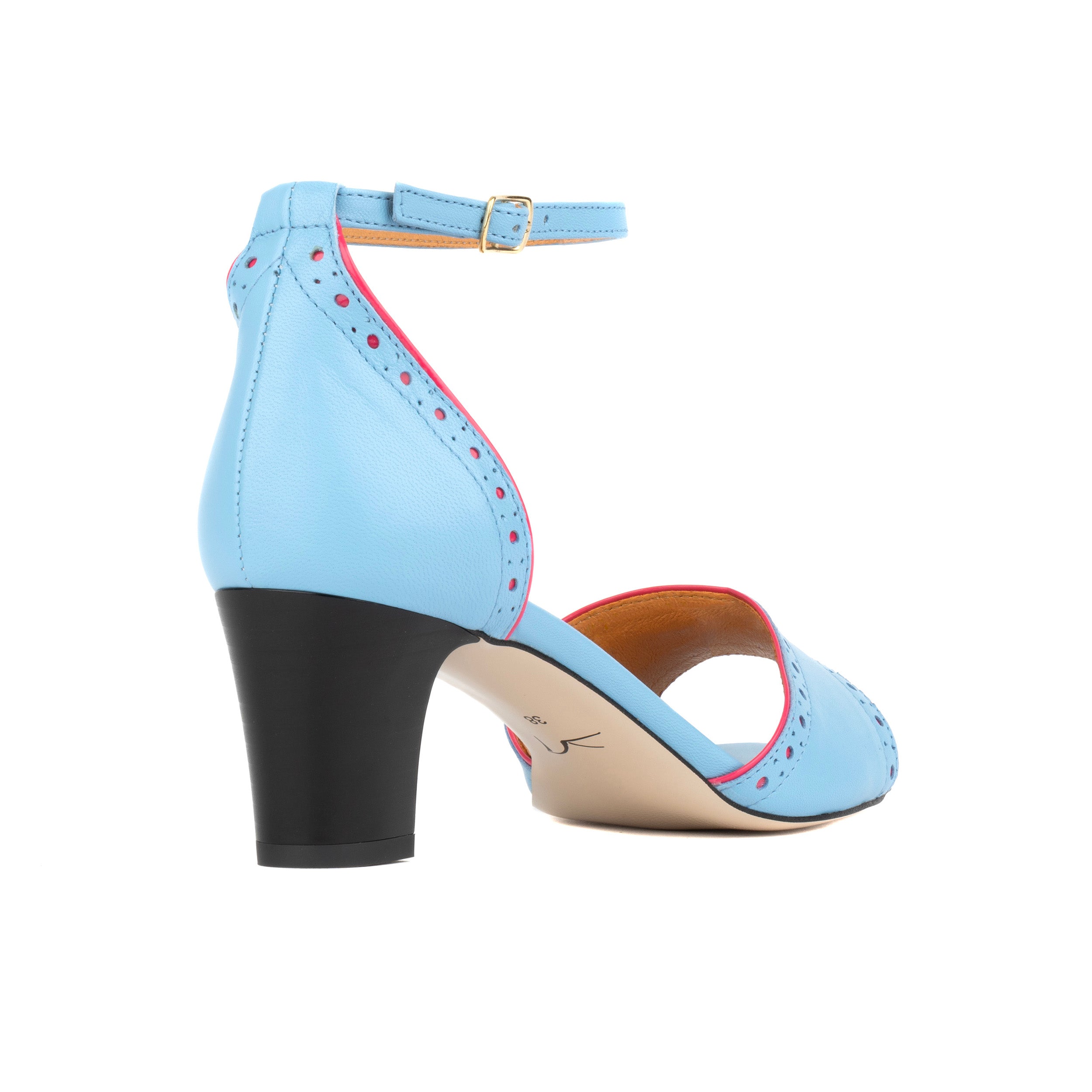 Croupier - Light Blue Pink - Women's 2 inch heel ankle strap leather sandal in sky blue