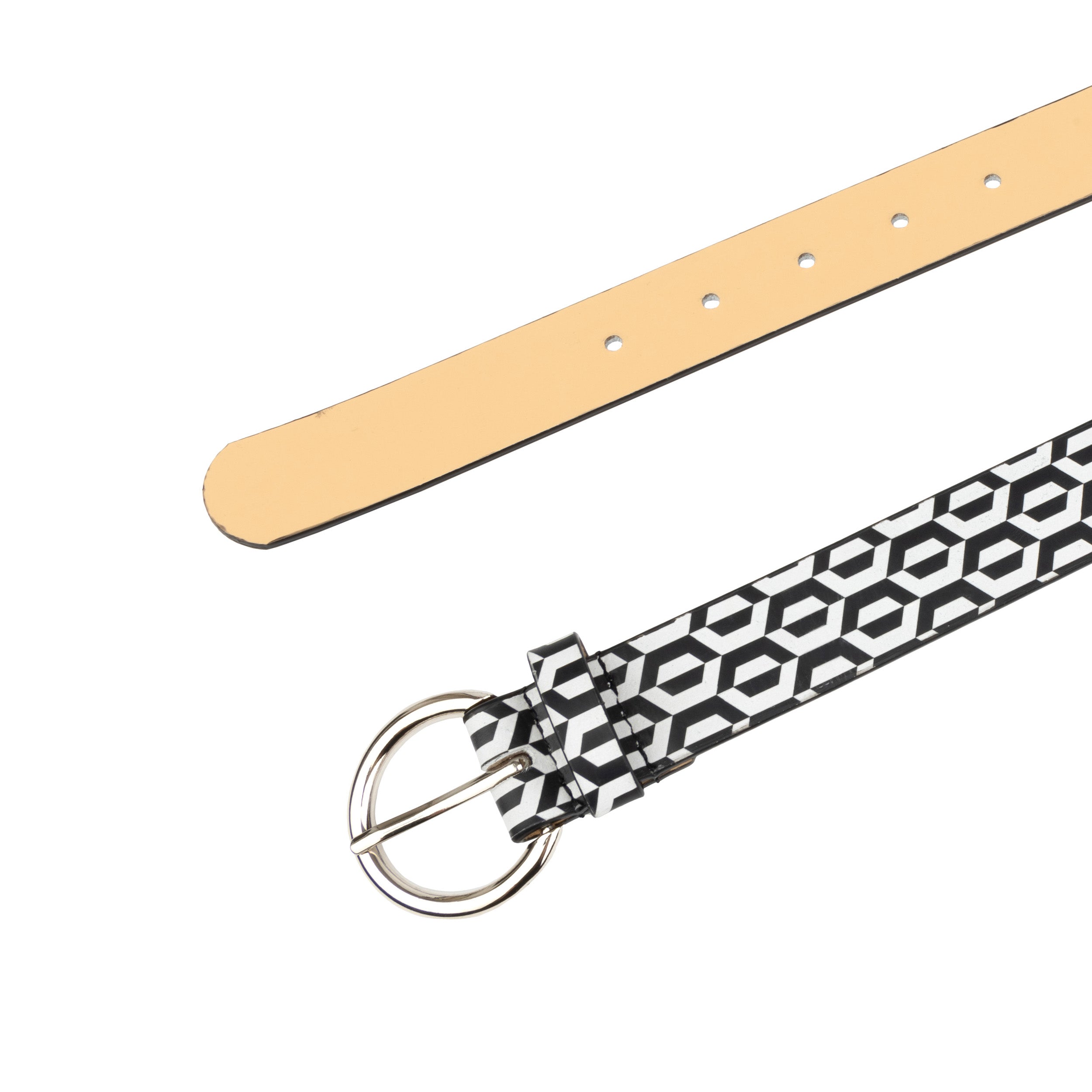 Emma - Black & White Hexa - Women's Italian leather belt