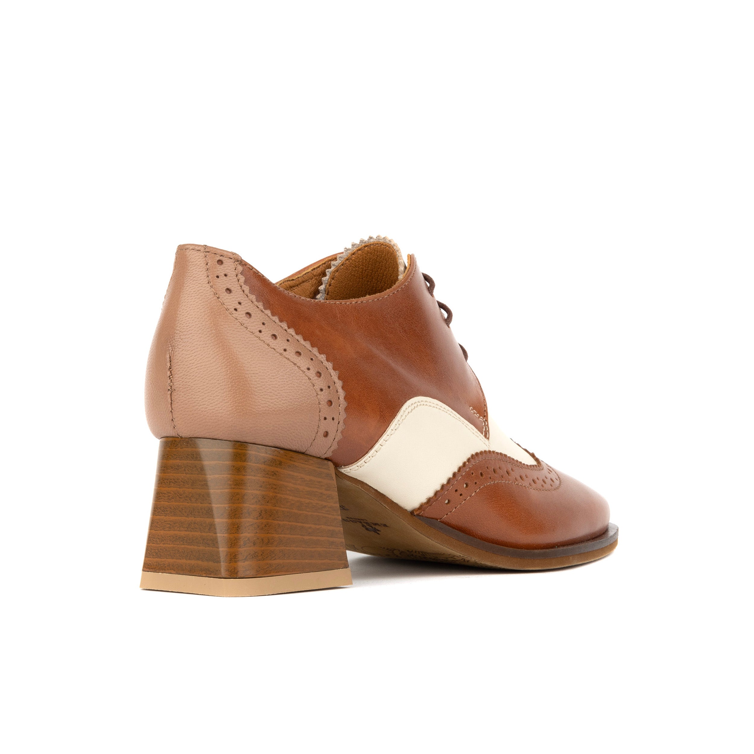 Ziggy - Brown & Cream - Women’s Leather Lace-up Brogue Heel