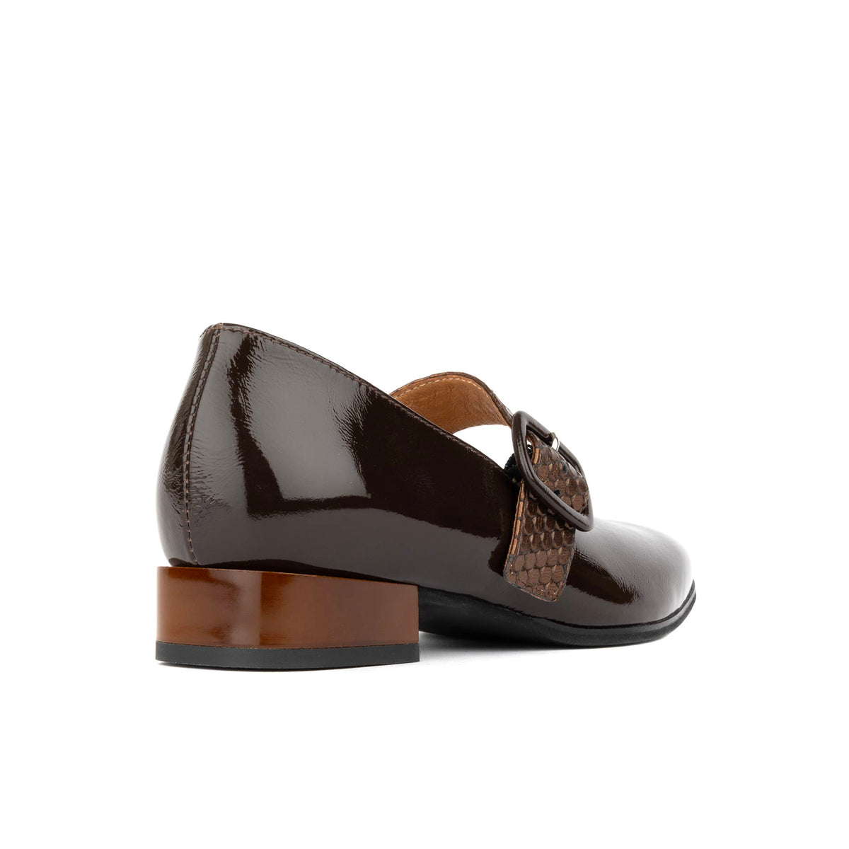 Bliss - Brown - Women's block heel square toe patent leather Mary-Jane