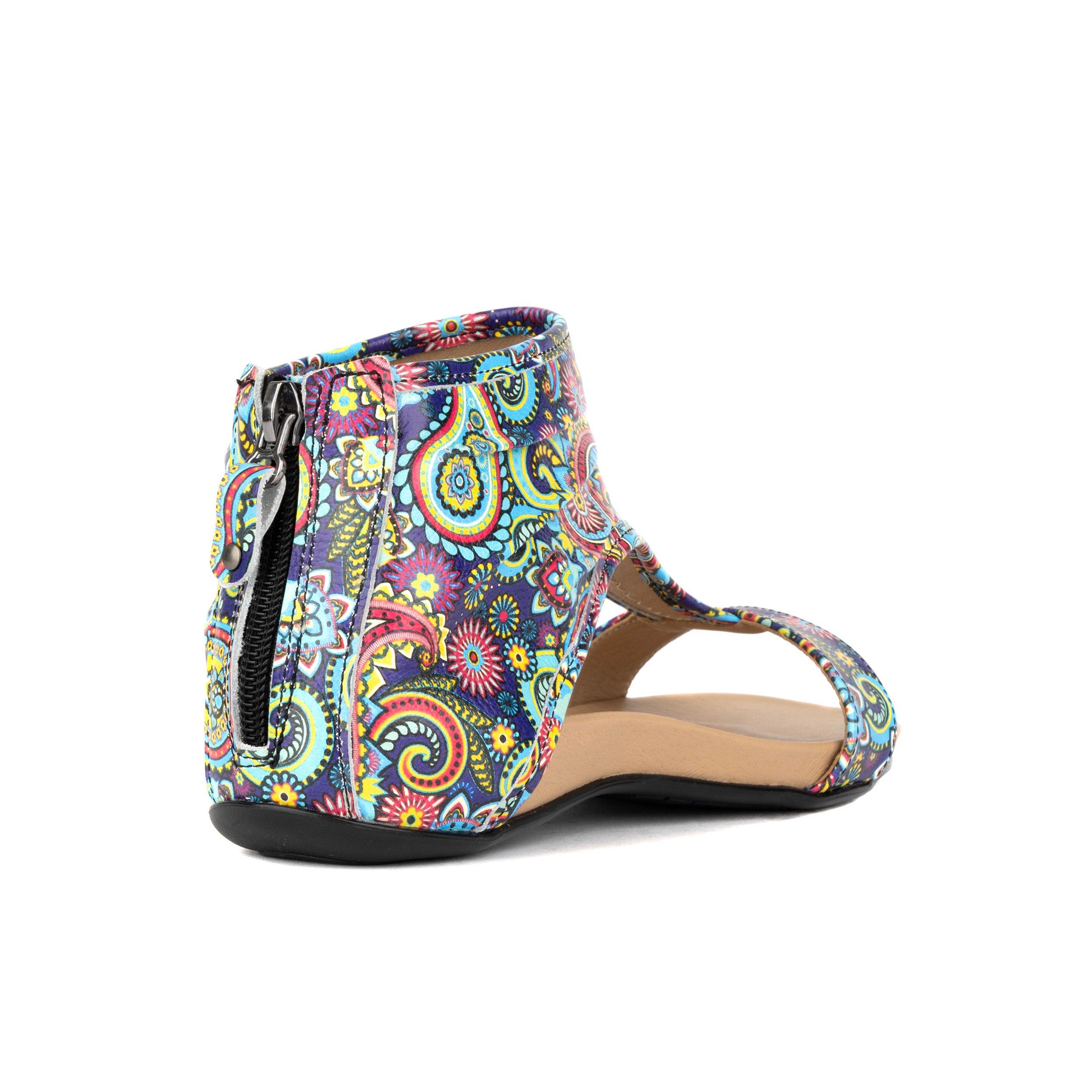 Downtown - Festival Blue - Women's flat T-bar sandal with covered heel